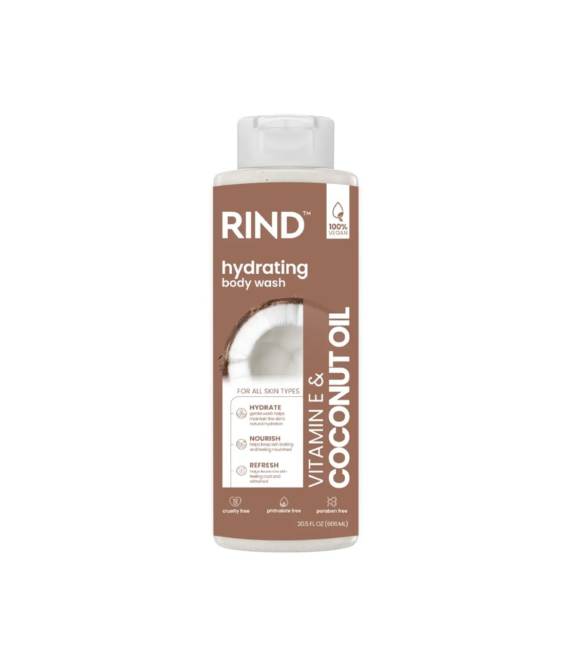 RIND PRO Hydrating BODY WASH 606ml - Vitamin E & Coconut Oil  ريند غسول جسم غني بالفيتامين هـ وزيت جوز الهند