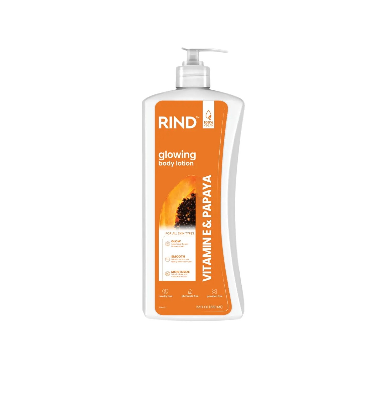 RIND Glowing Body Lotion – Vitamin E & Papaya 650ml ريند لوشن لاشراقة وترطيب الجسم بخلاصة فيتامين E والبابايا