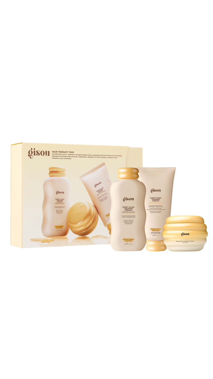 GISOU HAIR THERAPY TRIO SET SHAMPOO & CONDITIONER & HAIR MASK (75ml+50ml+30ml)جيسو مجموعة فاخرة متكاملة للعناية بالشعر