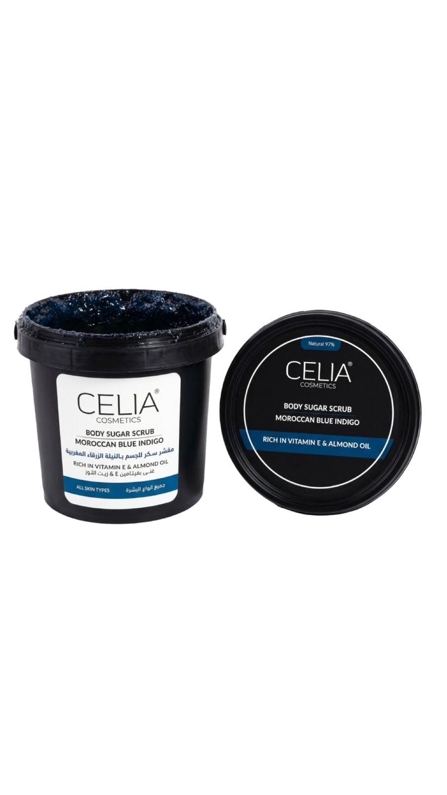 CELIA COSMETICS BODY SUGAR SCRUB MOROCCAN BLUE INDIGO 600g￼ سيليا سكراب مقشر للجسم بخلاصة النيلة الزرقاء