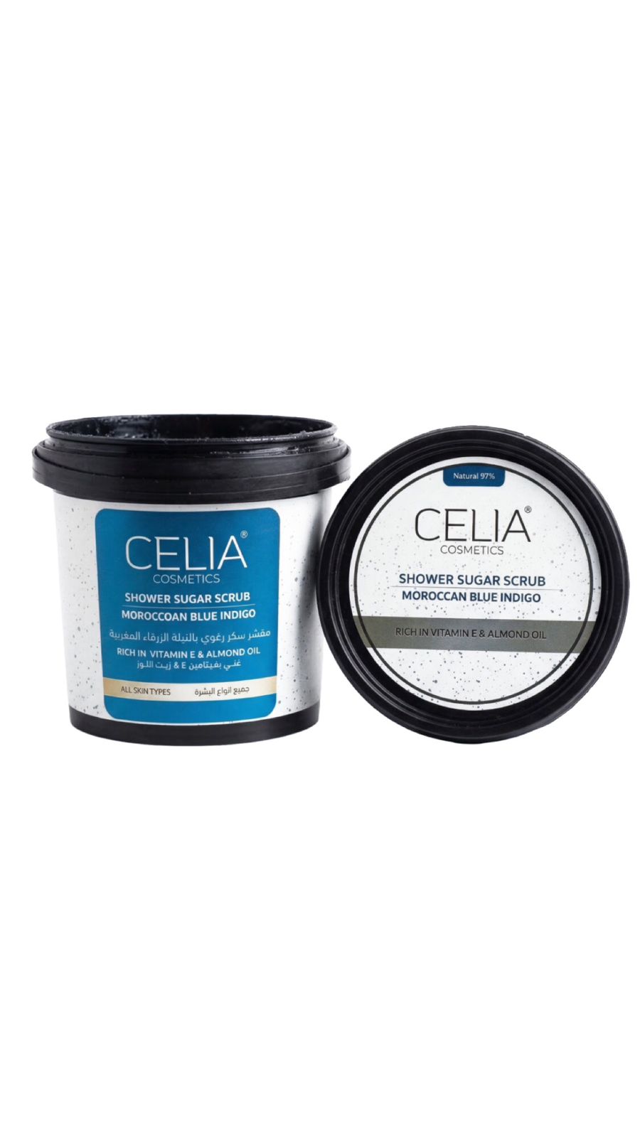 CELIA COSMETICS SHOWER SUGAR SCRUB MOROCCAN BLUE INDIGO 600g سيليا مقشر النيلة الزرقاء الرغوي للعناية بالجسم