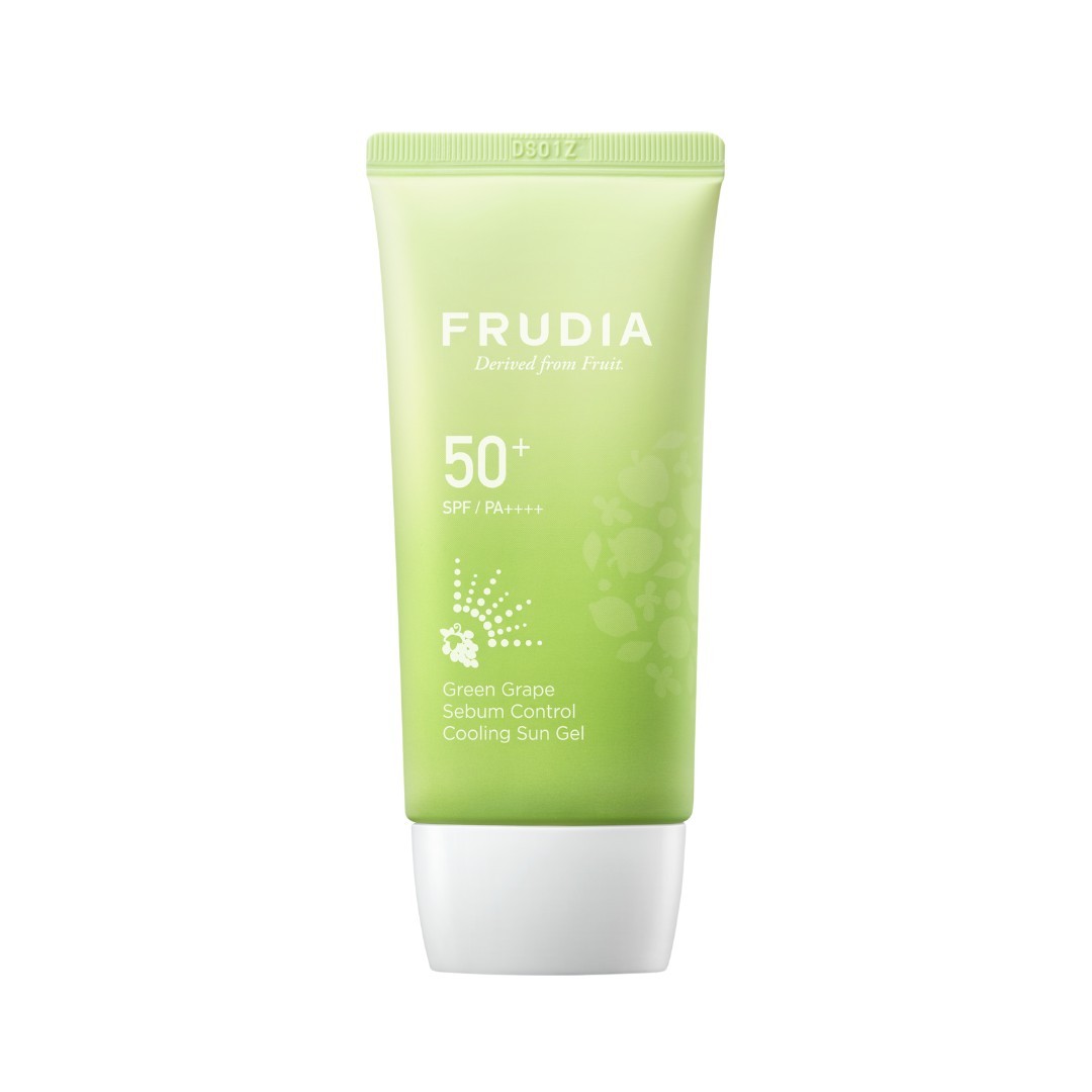 FRUDIA Sebum Control Cooling Sun Gel SPF 50 50g – Green Grape فروديا واقي شمس جل للتحكم في إفراز الدهون غير لامع مخصص للبشرة الدهنية والمختلطة بخلاصة العنب الأخضر