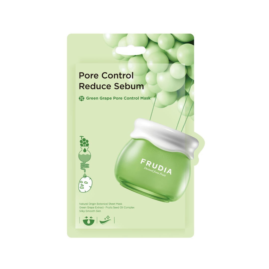 FRUDIA Pore Control Minimize excess oil Mask - Green Grape  فروديا ماسك التحكم في إفراز الدهون مخصص للبشرة الدهنية والمختلطة بخلاصة العنب الأخضر