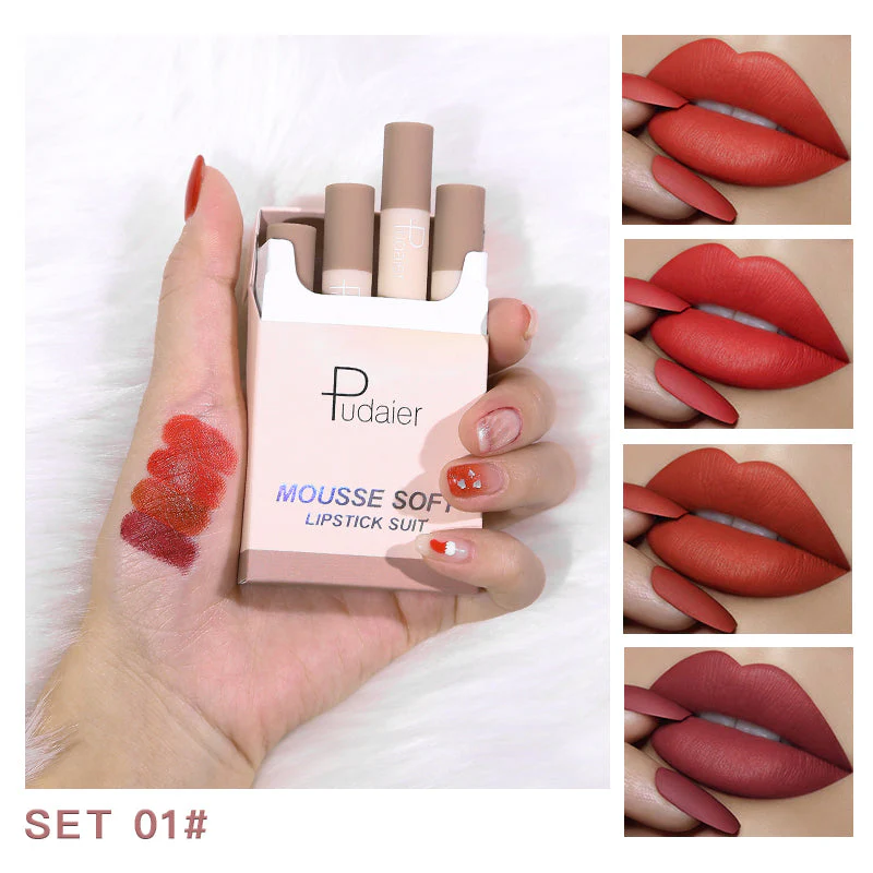 PUDAIER COLOR MOIST MOUSSE LIPSTICK 4PCS SET بوداير سيت احمر شفاه