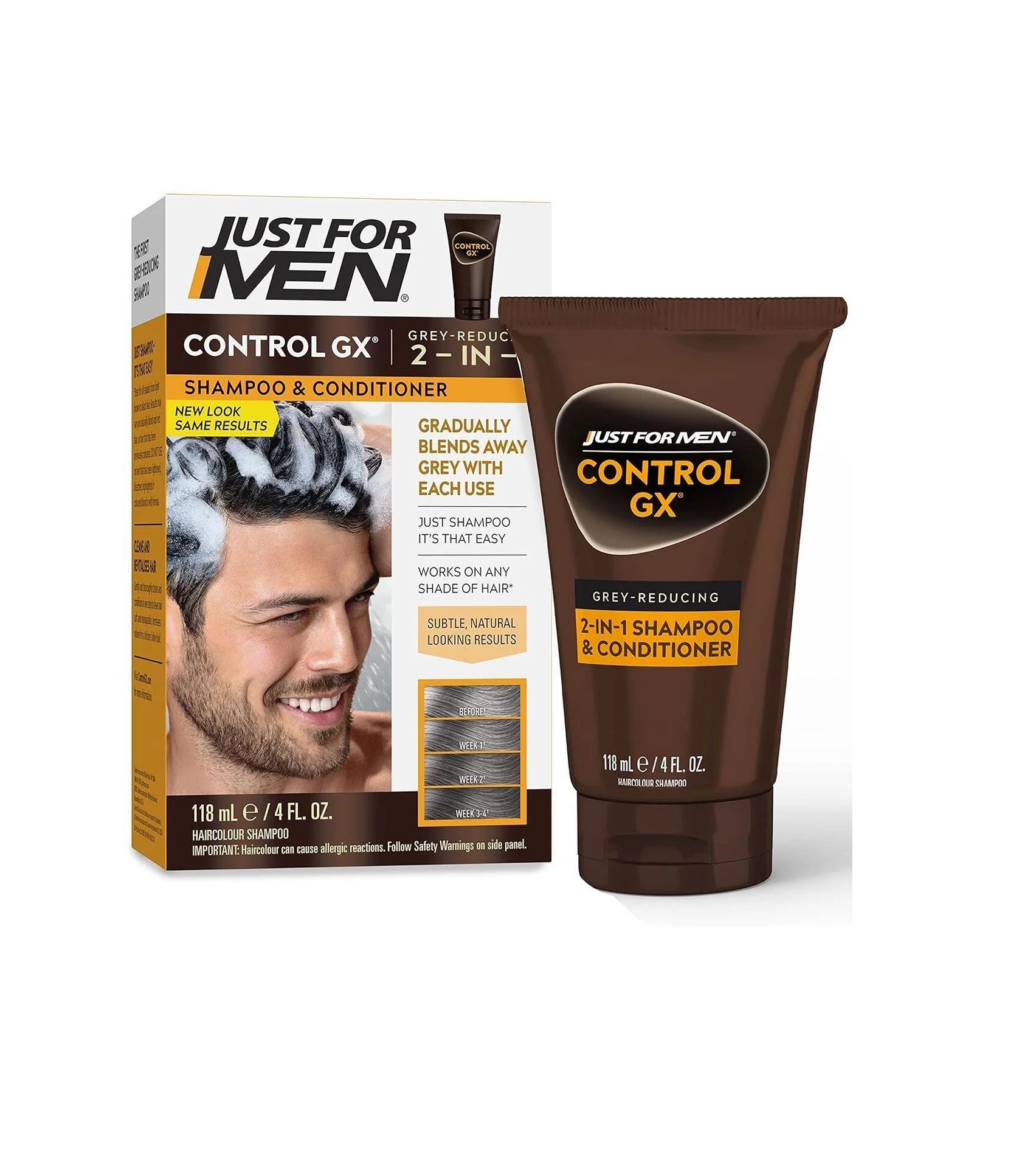 JUST FOR MEN  Control GX Grey Reducing 2-in-1 Shampoo & Conditioner 118ml  جست فور مين شامبو و بلسم يقلل من الشيب