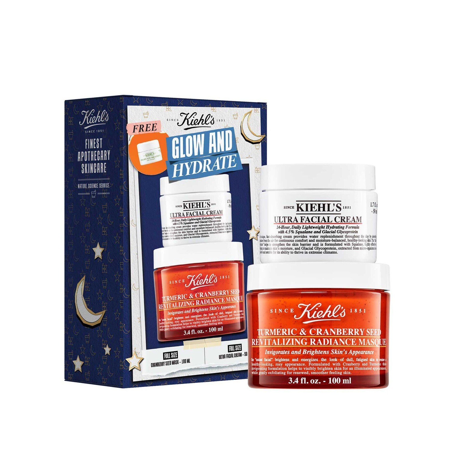 KIEHL'S Glow & Hydrate Set + free Eye Cream (Facial Masque 100ml + Cream 50ml)  كيلز مجموعة عناية بالبشرة