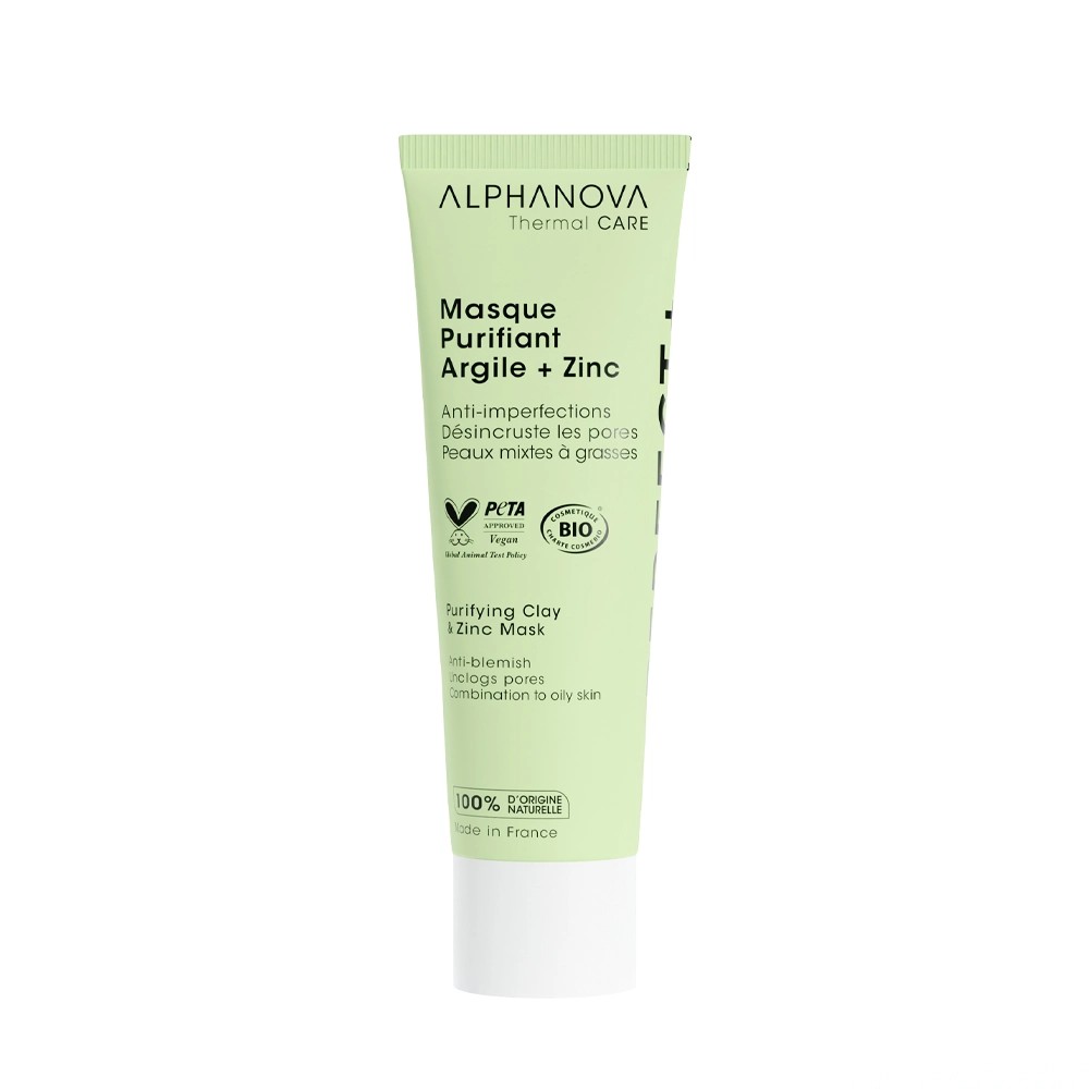 ALPHANOVA Masque Purifiant Argile + Zinc Anti-Imperfections 50ml  الفانوفا ماسك الزنك والطين الاخضر المنقي والمعزز لتوازن ميكروبيوم البشرة مصمم للبشرة المختلطة إلى الدهنية
