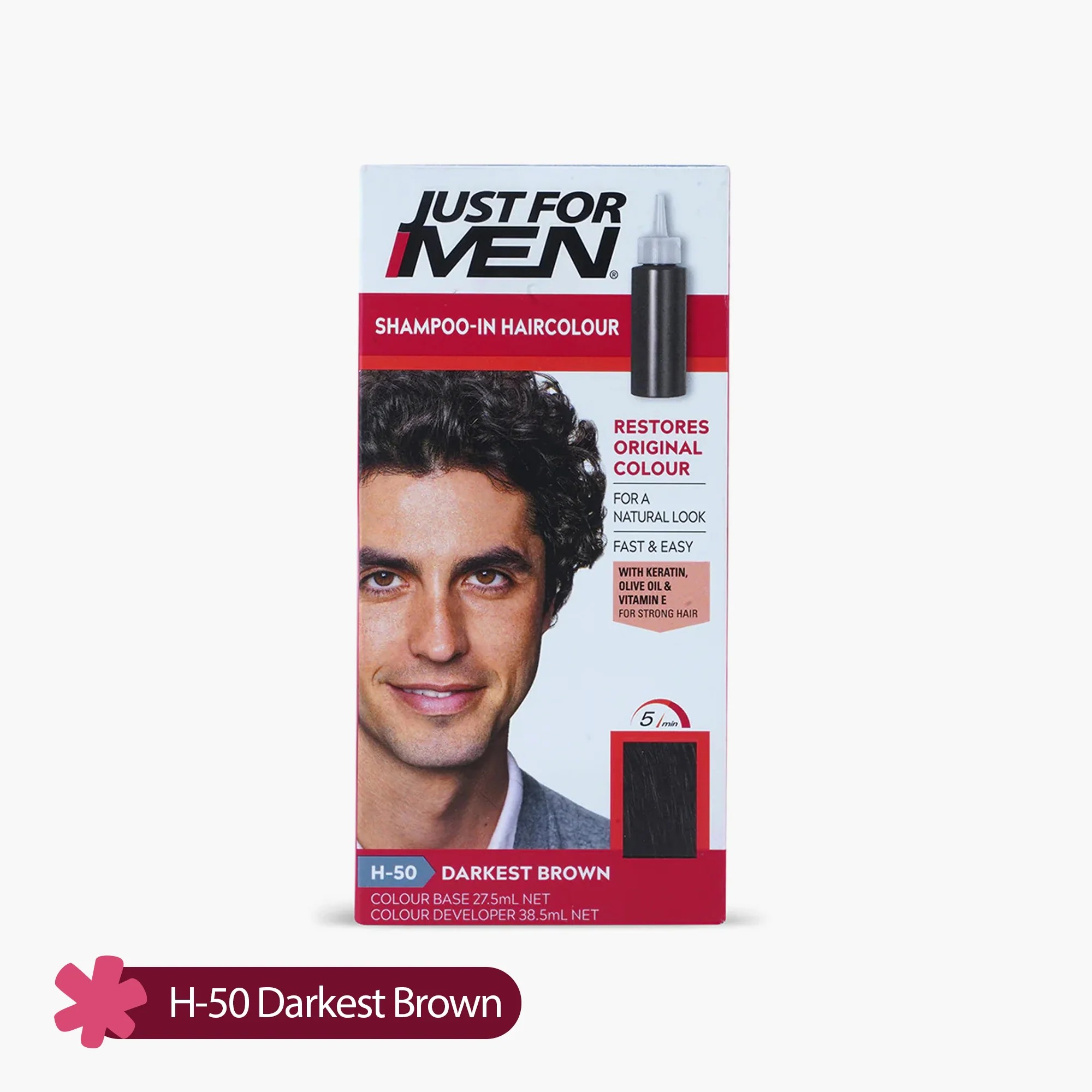 JUST FOR MEN  Shampoo-In Haircolour H-50 Darkest Brown جست فور مين شامبو-صبغة شعر بني داكن