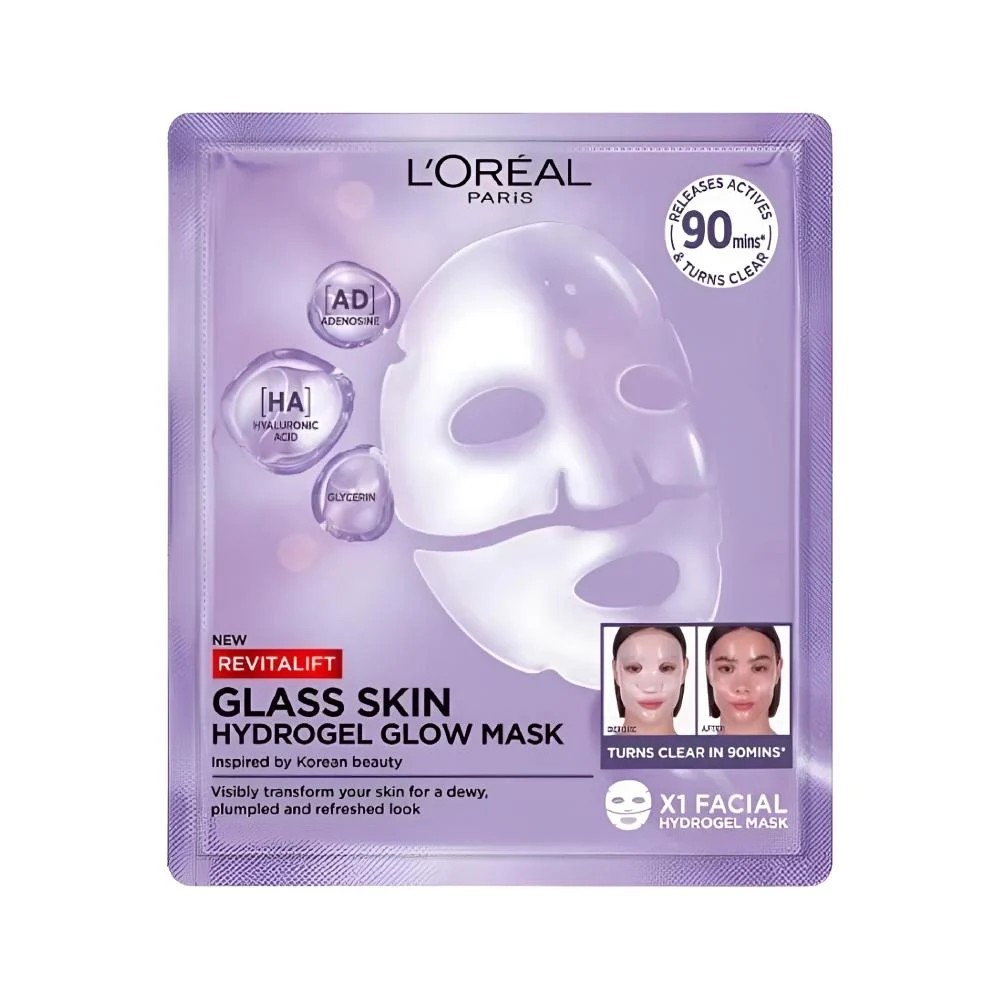 LOREAL Face Mask Sheet Glowing Hydrogel For Glass Skin Revitalift لوريال قناع وجه ورقي هيدروجيل لبشرة زجاجية متألقة، لشد البشرة
