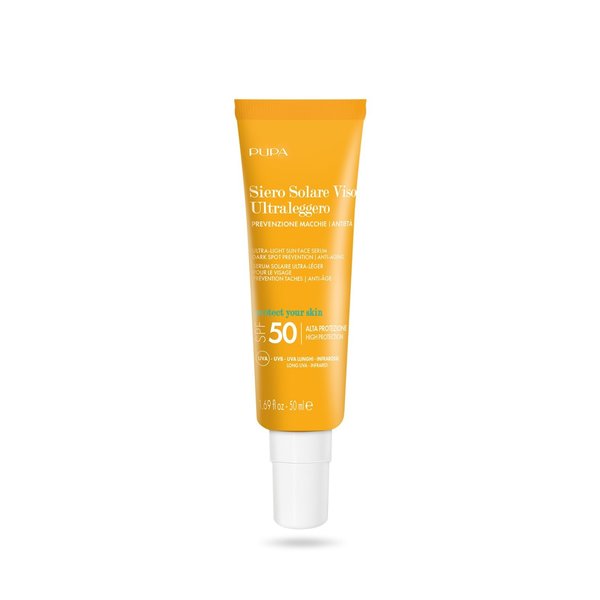 PUPA MILANO Ultra-Light Sun Face Serum 50ml  بوبا ميلانو سيروم واقي من أشعة الشمس يكافح البقع الداكنة وعلامات تقدم السن 