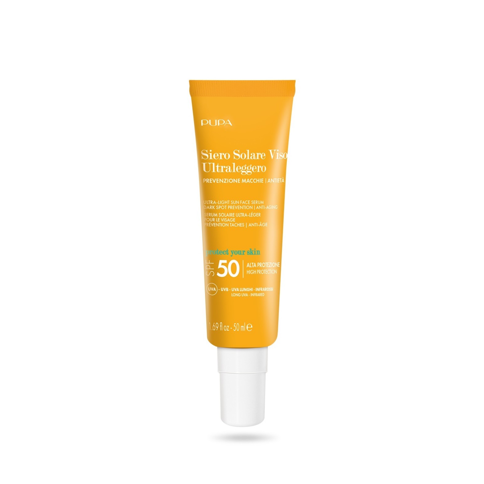 PUPA MILANO Ultra-Light Sun Face Serum 50ml بوبا ميلانو سيروم واقي من أشعة الشمس يكافح البقع الداكنة وعلامات تقدم السن