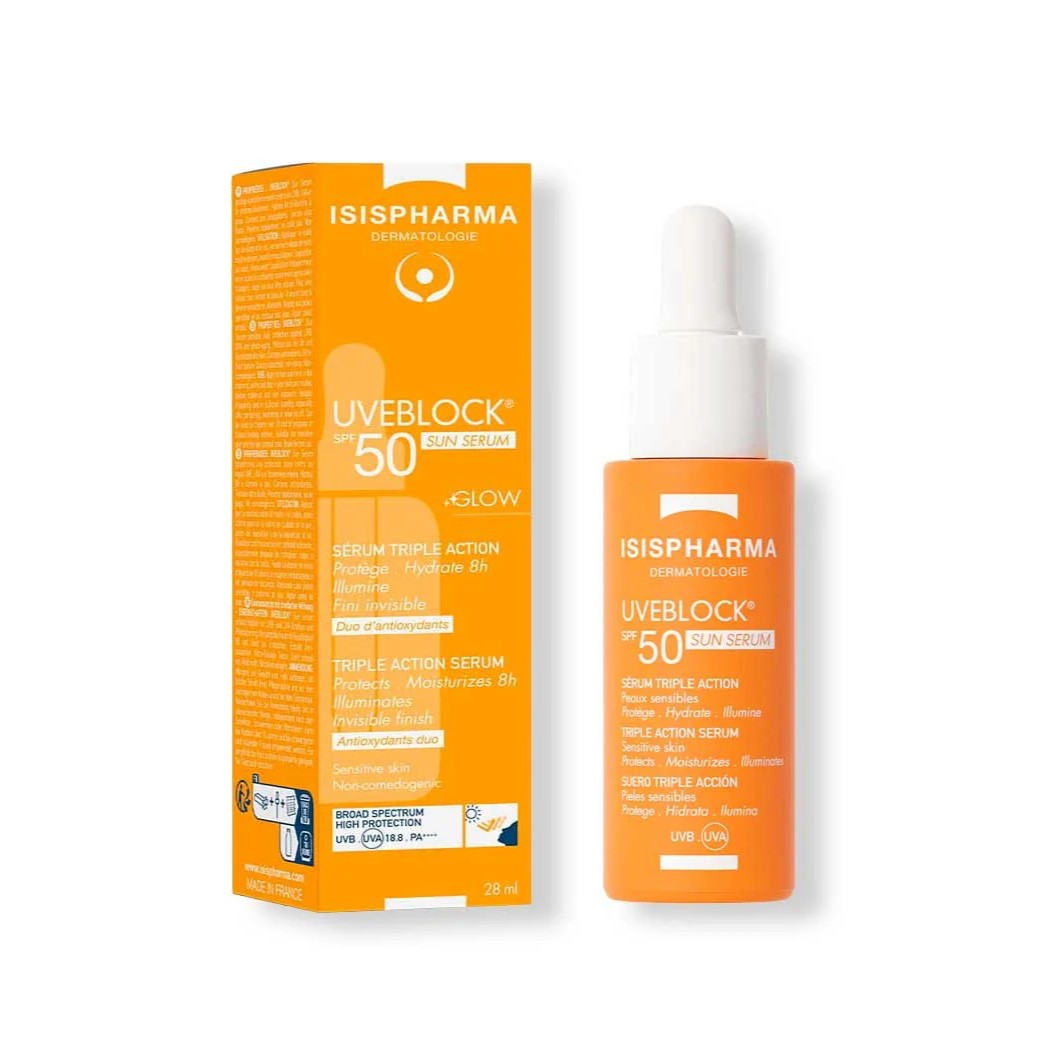 ISISPHARMA Uveblock SPF50 Sun Serum 28ml  اس اس فارما سيروم واقي من اشعة الشمس يرطب ويعزز اشراقة البشرة 