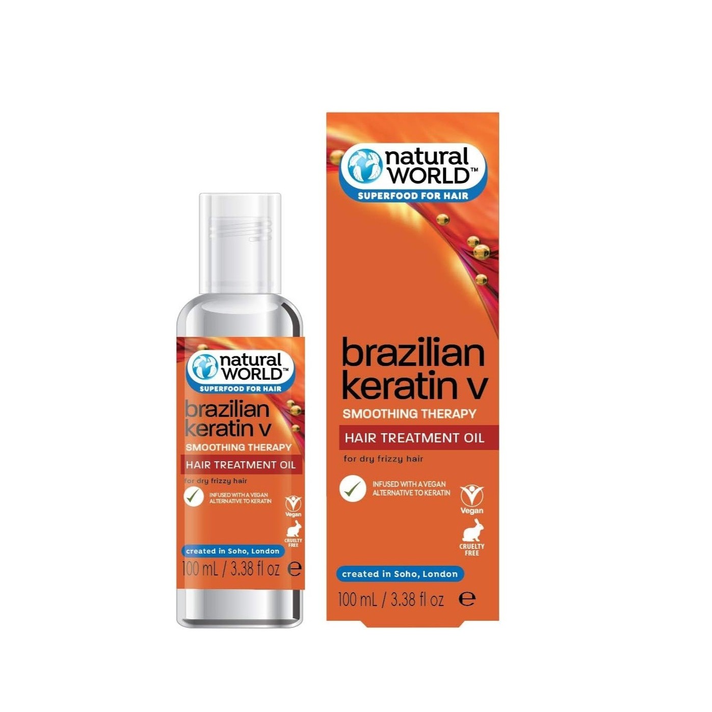 NATURAL WORLD Brazilian Keratin Hair Treatment Oil 100ml  زيت الكيراتين البرازيلي الشعر يمنحه النعومه والتحكم في الهيشان