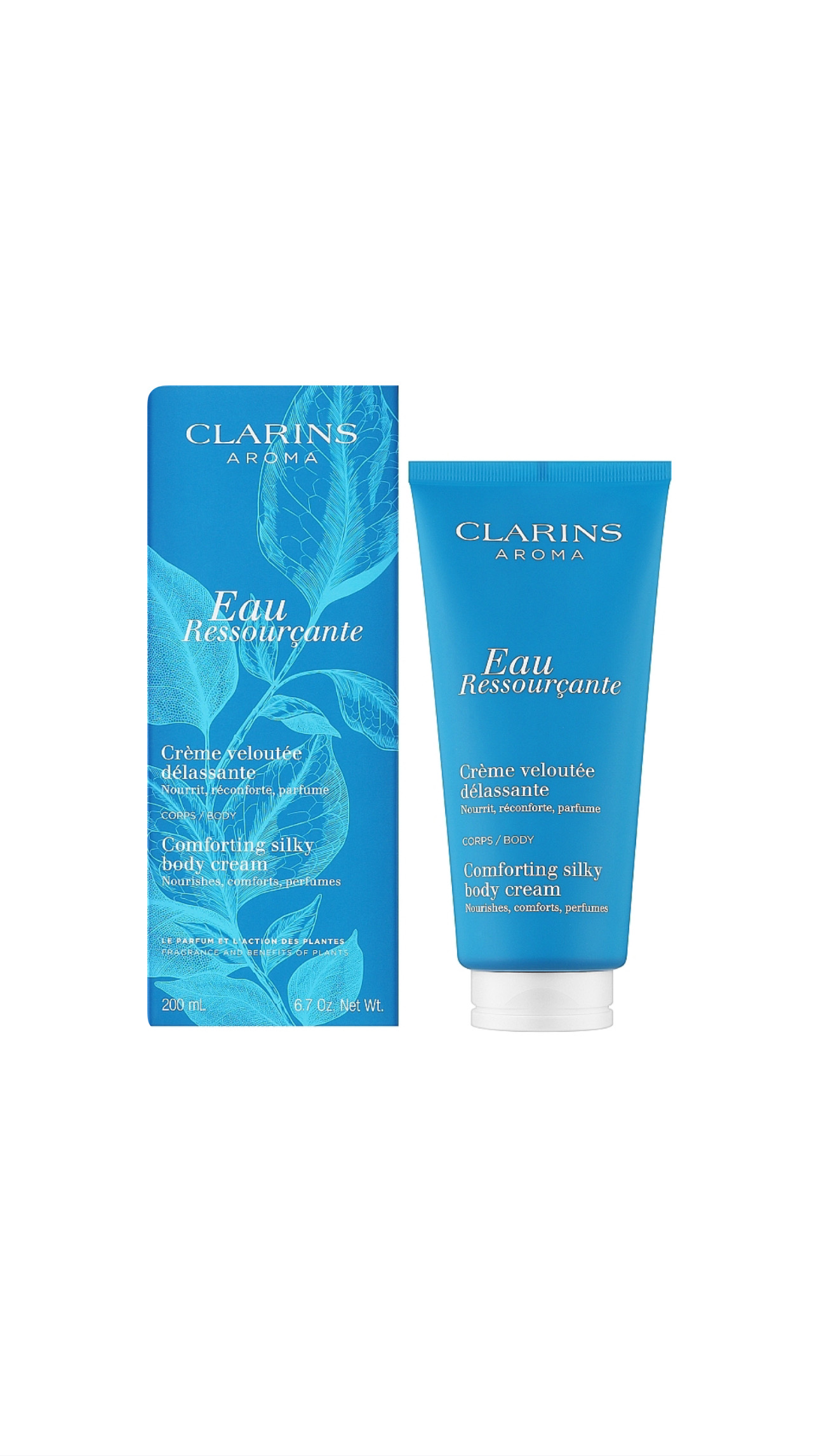 CLARINS AROMA EAU RESSOURÇANTE CRÈME VELOUTÉE DÉLASSANTE COMFORTING SILKY BODY CREAM 200ml كلارنس كريم مرطب ومغذي للجسم