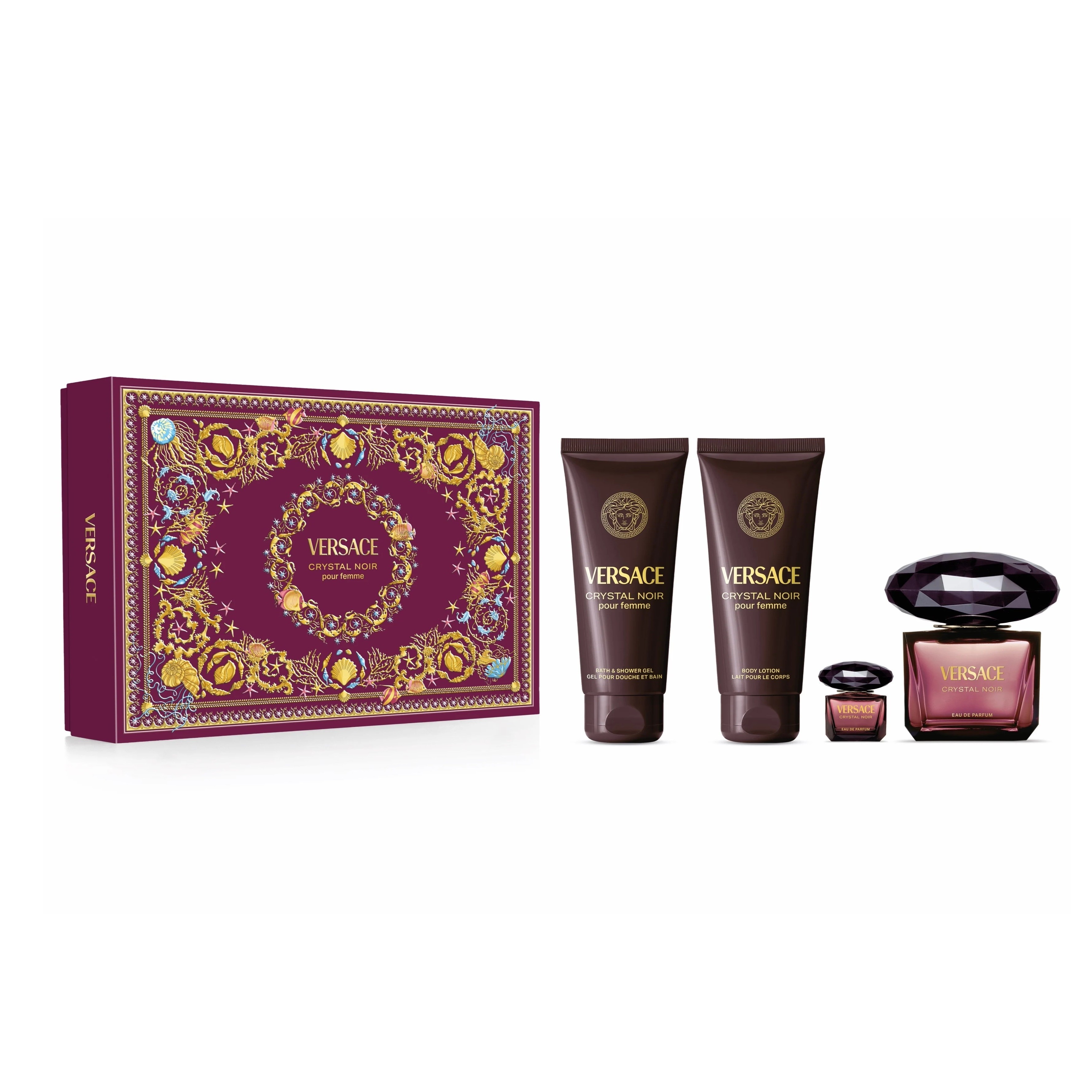 VERSACE Crystal Noir Pour Femme Eau de Parfum GIFT SET FOR WOMEN (4PCS) ڤيرزاتشي بكج هدايا للنساء