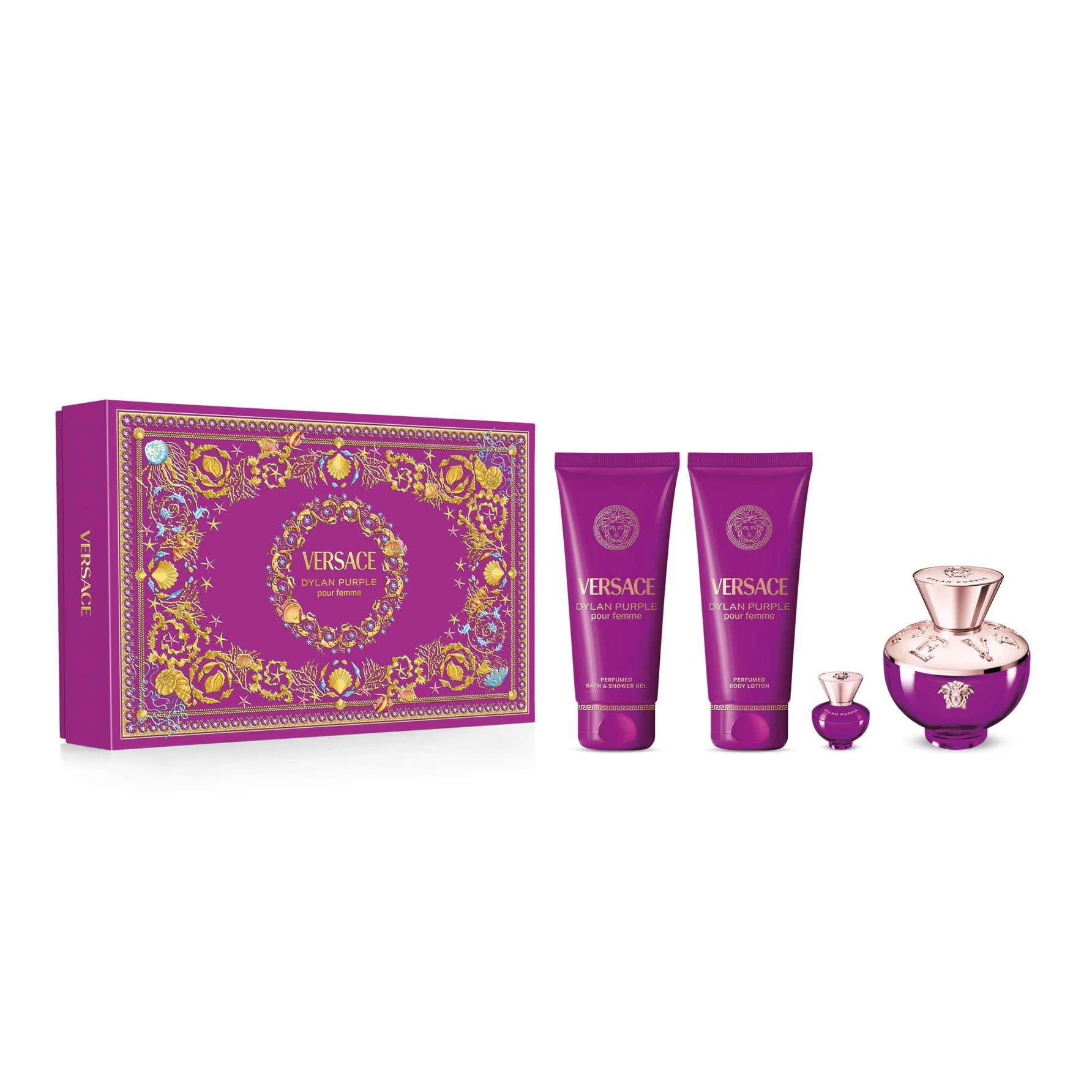 VERSACE Dylan Purple Eau de Parfum GIFT SET FOR WOMEN (4PCS) ڤيرزاتشي بكج هدايا للنساء