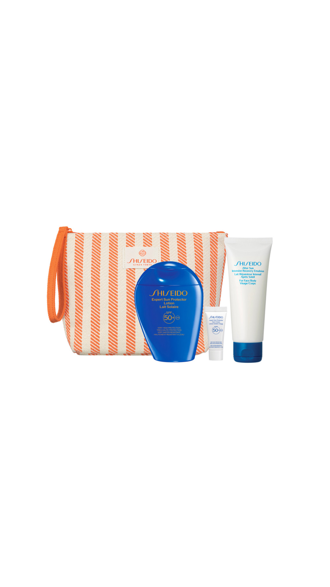 SHISEIDO SUN PROTECTION ESSENTIALS SET (150ml،75ml،5ml) شسيدو مجموعة متكاملة للعناية بالبشرة وحمايتها من أشعة الشمس