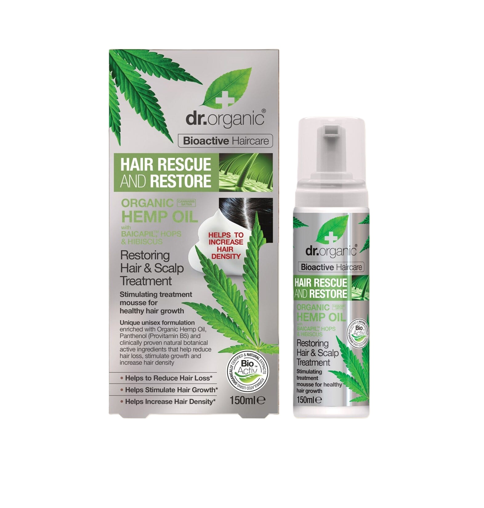 DR.ORGANIC Bioactive Care Hair Rescue And Restore - Restoring Hair & Scalp Treatment 150ml دكتور اوركانك مرطب شعر بزيت القنب يعالج تساقط الشعر
