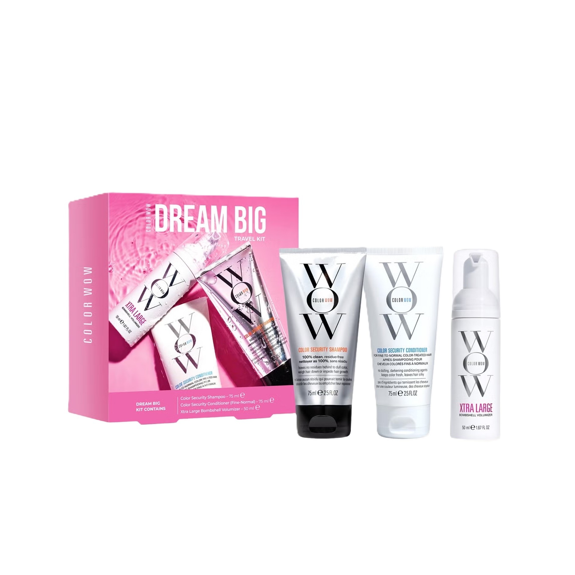 COLOR WOW Dream Big Travel Kit (75ml + 50ml + 75ml)  كولور واو مجموعة العناية بالشعر المصبوغ