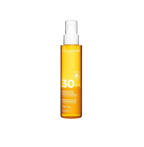 CLARINS Glowing Sun Oil Body & Hair SPF 30 150 ml كلارنس زيت مغذي للجسم و الشعر بعامل حماية من الشمس 