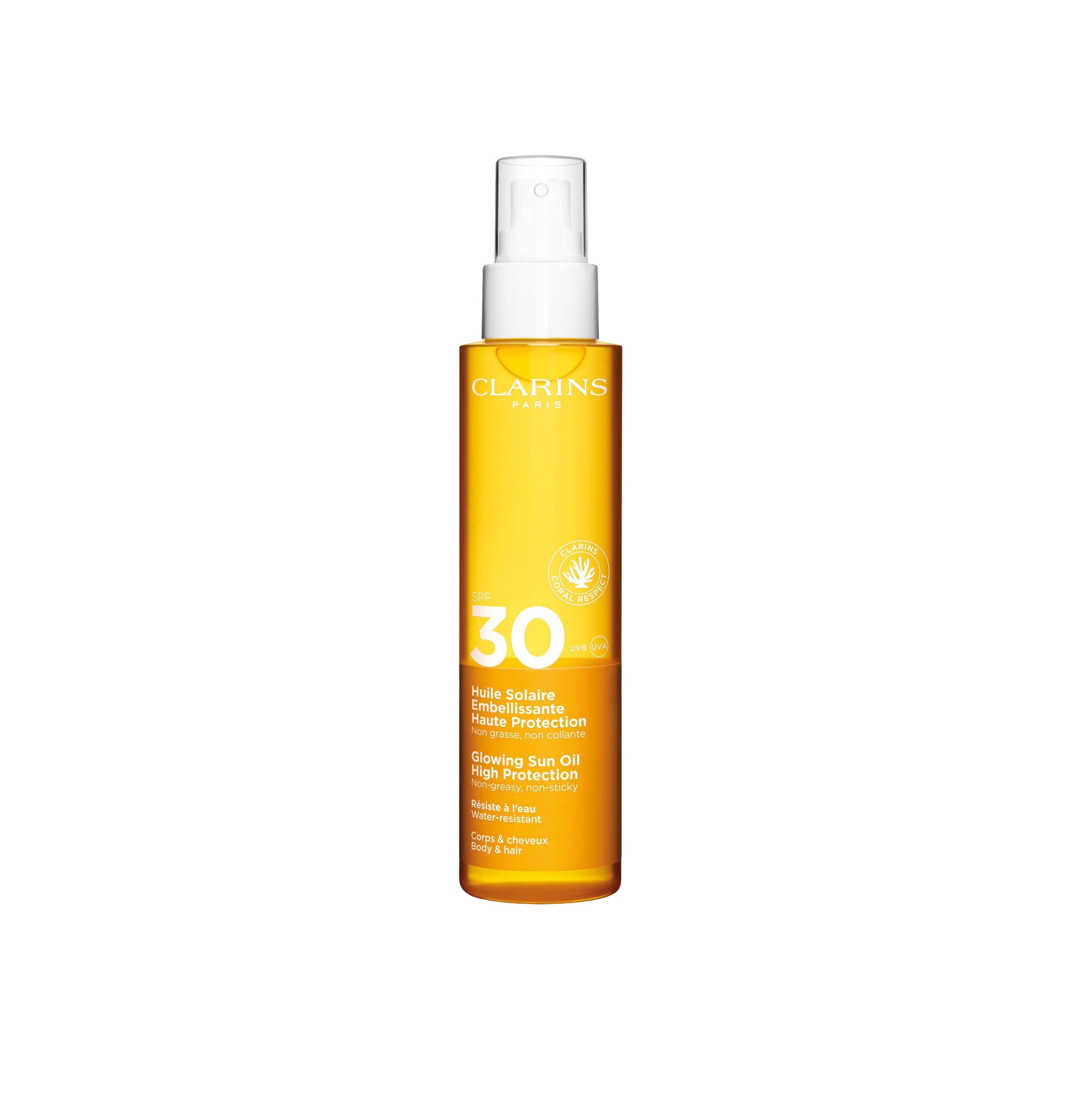 CLARINS Glowing Sun Oil Body & Hair SPF 30 150 ml كلارنس زيت مغذي للجسم و الشعر بعامل حماية من الشمس 