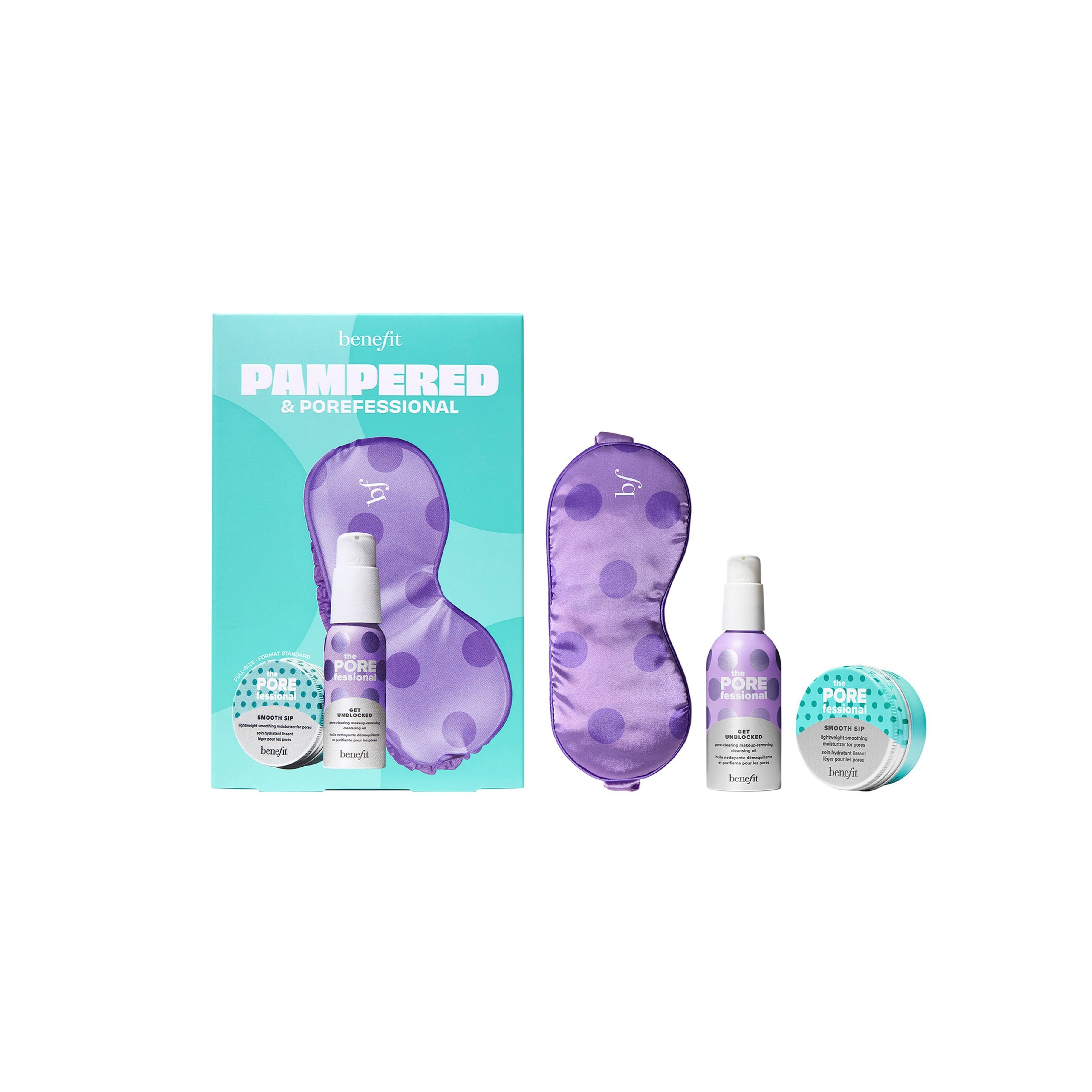 BENEFIT Pampered & Professional Moisturizer & Cleansing Oil Duo بينفت مجموعة عناية بالبشرة مع قناع نوم