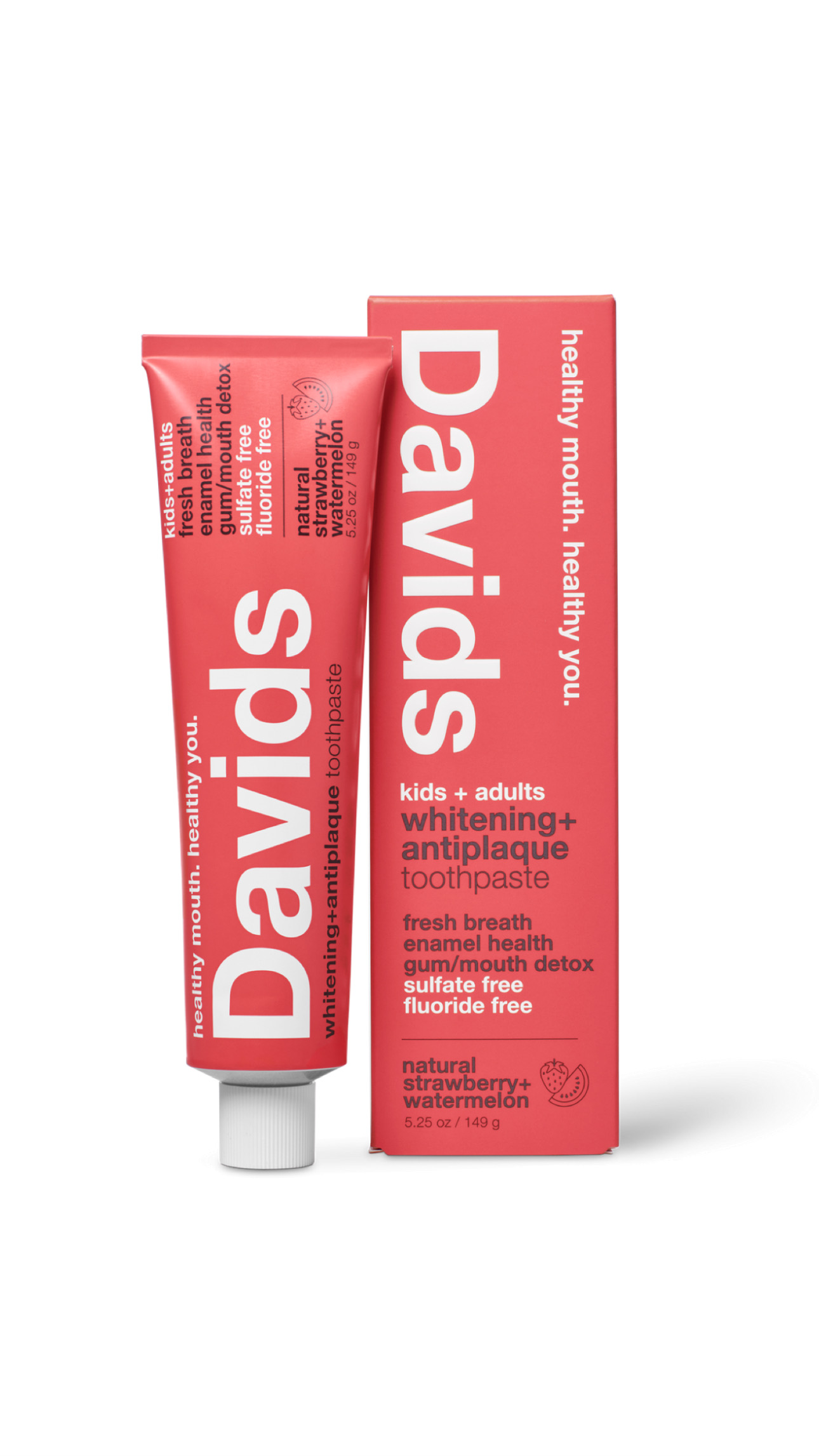 DAVIDS KIDS + ADULTS WHITENING + ANTIPLAQUE TOOTHPASTE, NATURAL STRAWBERRY + WATERMELON 149g ديڤيدز معجون منظف ومبيض للأسنان