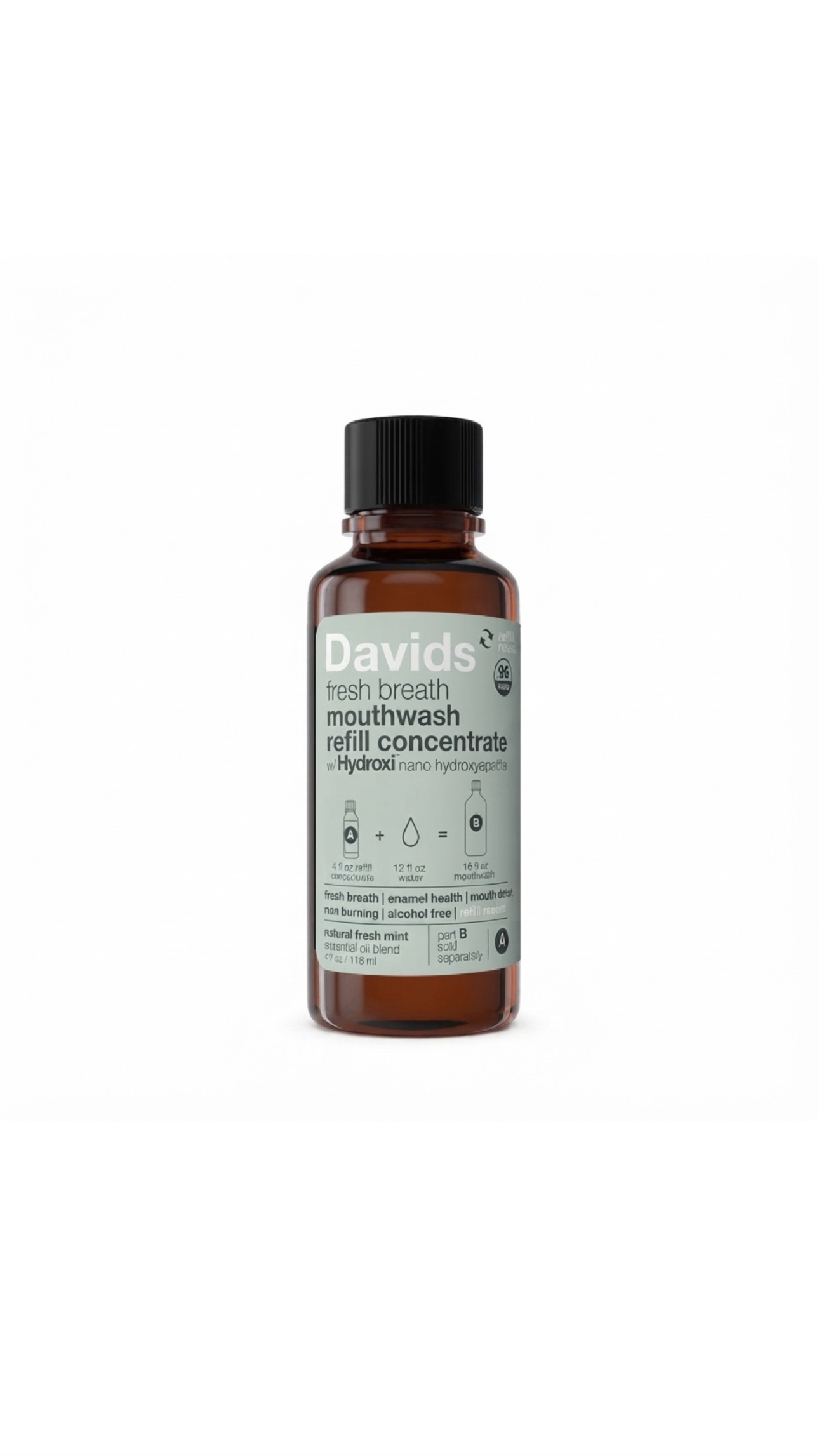 DAVIDS FRESH BREATH MOUTHWASH REFILL CONCENTRATE W/HYDROXI NANO HYDROXYAPATITE 118ml ديڤيدز غسول فم مركز برائحة النعناع المنعشة