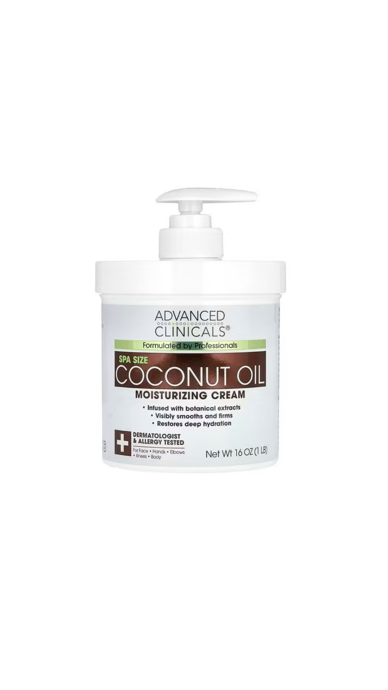ADVANCED CLINICALS COCONUT OIL MOISTURIZING CREAM 454g  أدفانسد كلينيكالز كريم مرطب للبشرة بخلاصة زيت جوز الهند