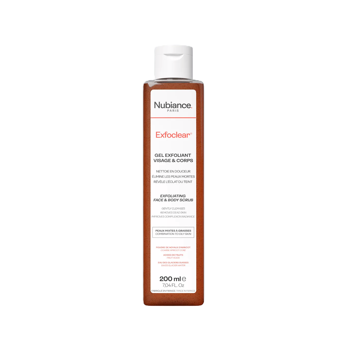 NUBIANCE Exfoclear Gel Exfoliating Face & Body 200ml نوبيانس جل مقشر للجسم والوجه يساعد على تحسين الملمس وتحفيز تجديد الخلايا