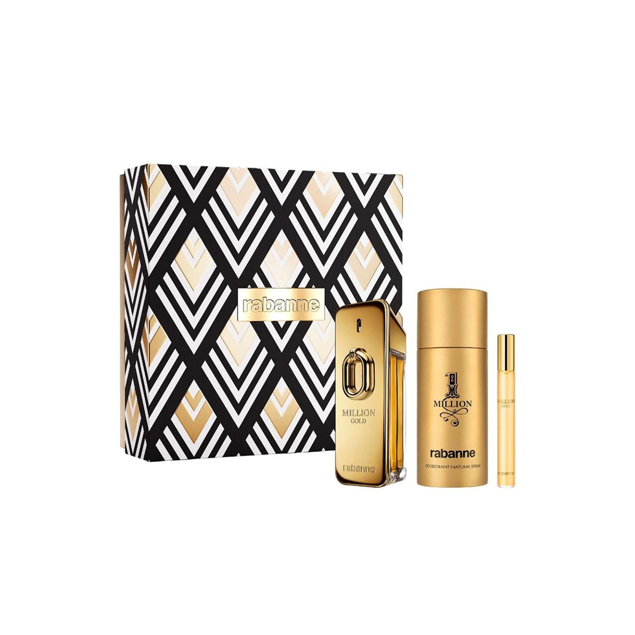PACO RABANNE Million Gold Eau de Parfum Intense Gift Set (100ml + 10ml travel size + 150ml Deodorant spray) باكو روبان مجموعة هدايا للرجال