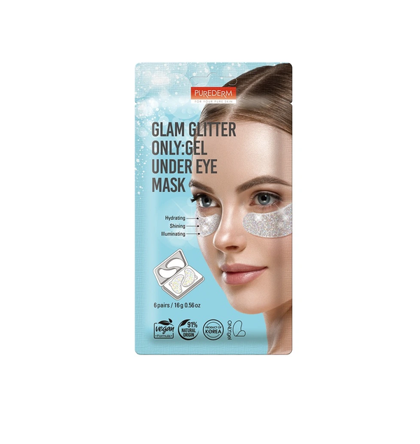 PUREDERM Glam Glitter Only Gel Under Eye MAsk 6-pairs 16g بيورديرم لصقات للعين بحمض الهيالورونيك ترطب البشرة وتمنحها إشراقة