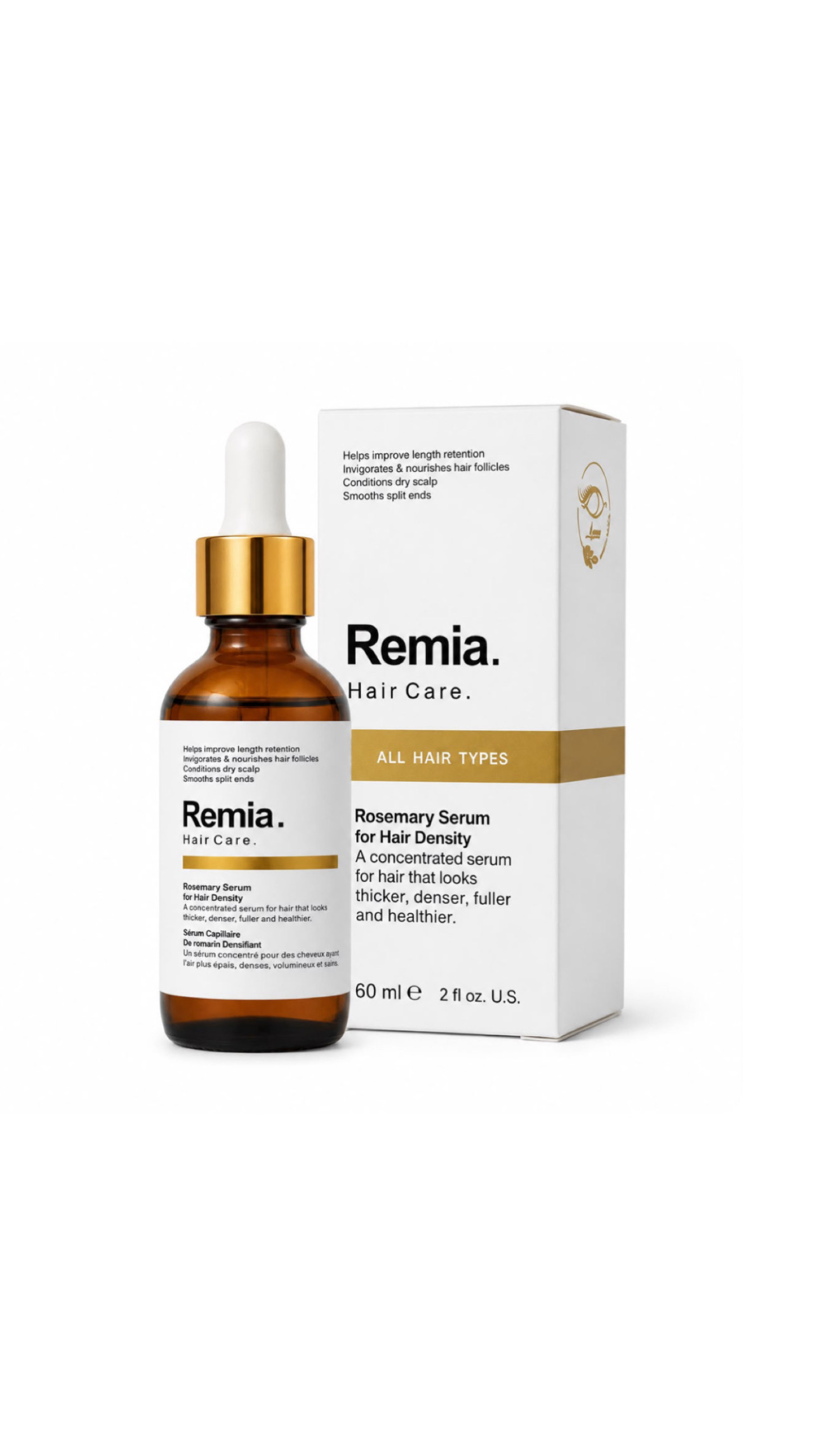REMIA. HAIR CARE. ROSEMARY SERUM FOR HAIR DENSITY 60ml ريميا سيروم بخلاصة اكليل الجبل للعناية بالشعر