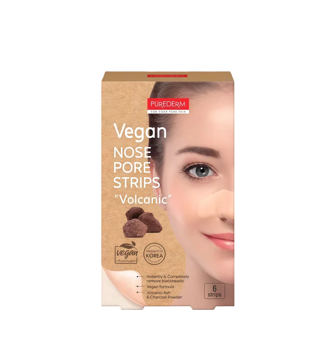 PUREDERM Pore Nose Strips - VOLCANIC (6 strips) بيو دريم ماسكات ازالة شوائب و تنظيف مسام الانف