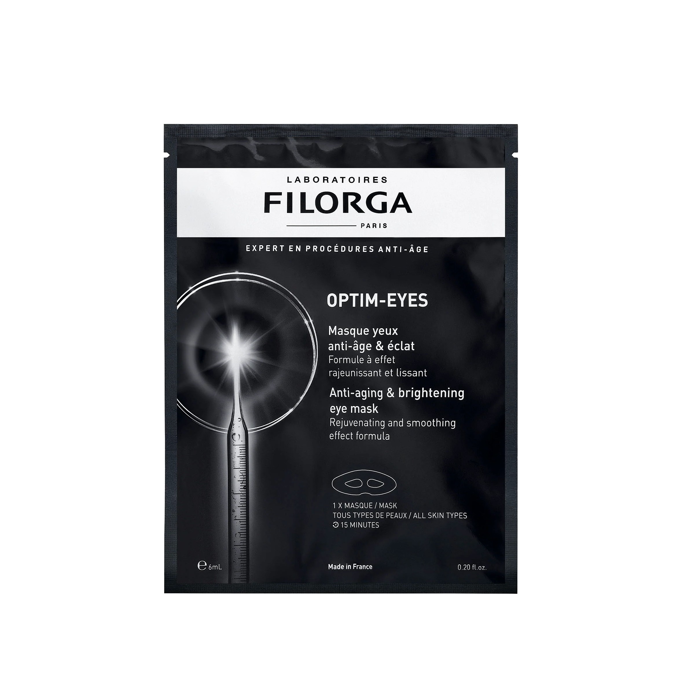 (FILORGA LABORATOIRES OPTIM-EYES Anti-aging & brightening eye mask (1pc / 6ml  فيلورغا ماسك ورقي لمنطقة تحت العين يقلل مظهر الهالات الداكنة الانتفاخ والخطوط الرفيعة
