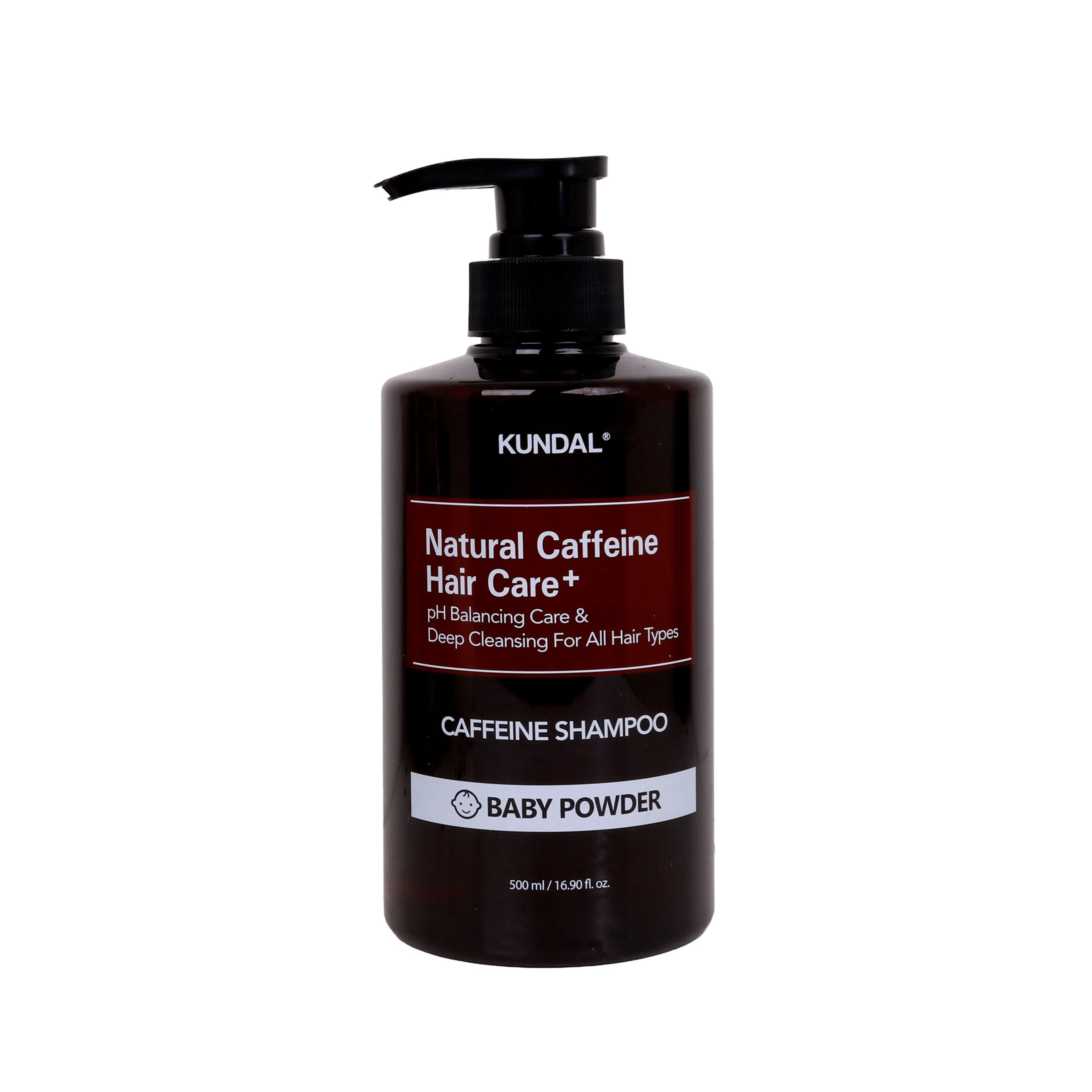 KUNDAL Natural Caffeine Hair Care + Caffeine Shampoo Baby Powder 500ml  كوندال  شامبو الكافيين يقلل التساقط ينظف فروة الرأس ويقوي الشعر