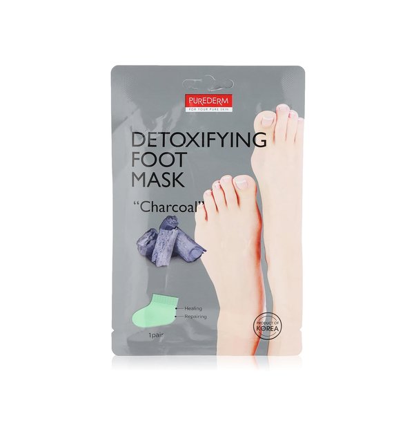 PUREDERM Detoxifying Foot Mask With Charcoal (1pair)  بورديرم قناع للقدمين بالفحم يرطب القدمين ويمنحهما نعومة