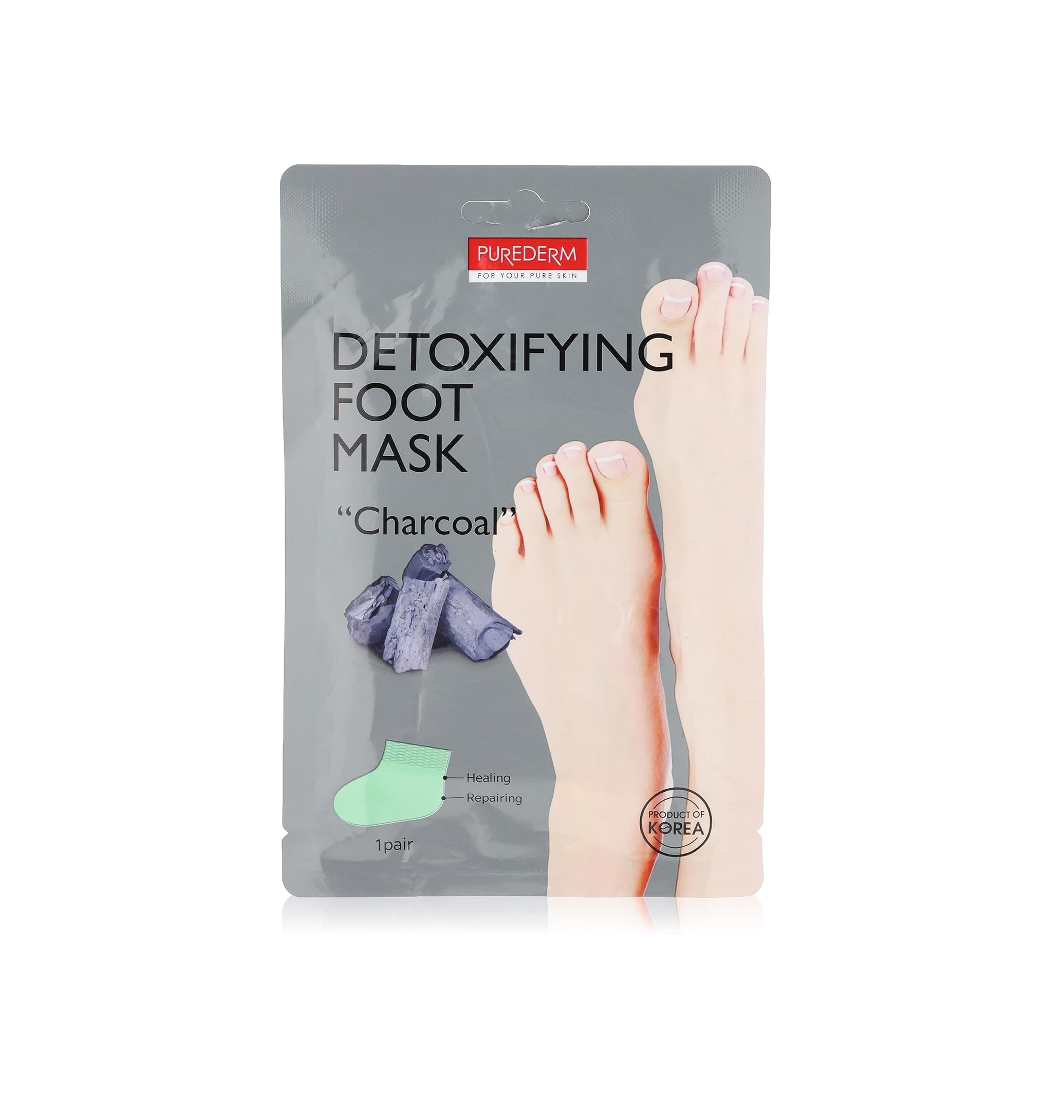 PUREDERM Detoxifying Foot Mask With Charcoal بورديرم قناع للقدمين بالفحم يرطب القدمين ويمنحهما نعومة