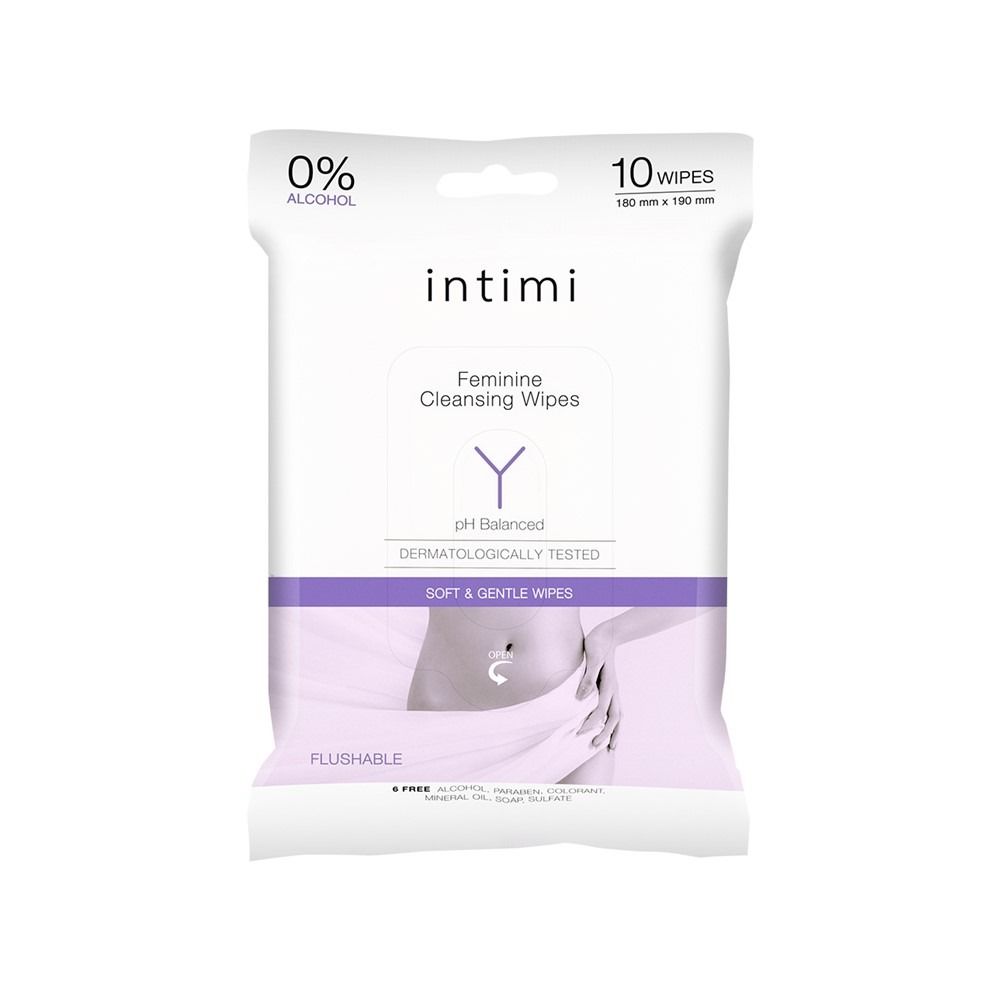INTIMI Feminine Cleansing Wipes Soft & Gentle Wipes (10 Wipes) انتيمي مناديل للمناطق الحساسة تنظف بلطف وترطب البشرة وتهدئها