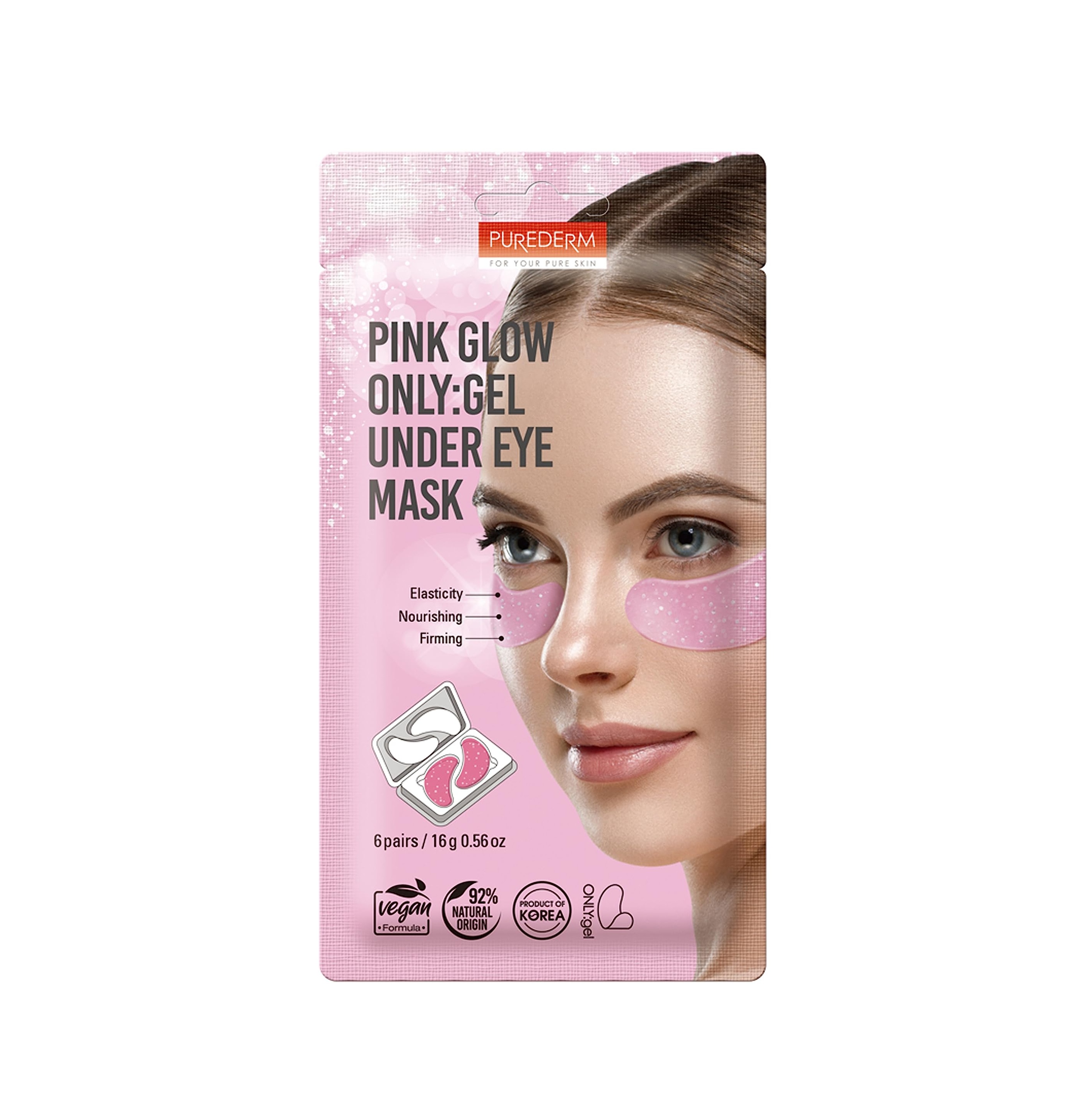 PUREDERM Pink Glow Only Gel Under Eye Mask 6-pairs 16g بيورديرم لصقات للعين تغذي البشرة وتقلل مظهر الانتفاخ