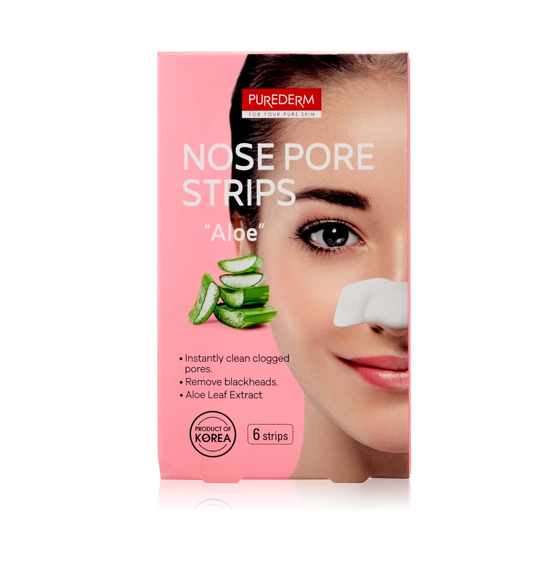 PUREDERM Pore Nose Strips - Aloe (6 strips) بيو دريم ماسكات ازالة شوائب و تنظيف مسام الانف