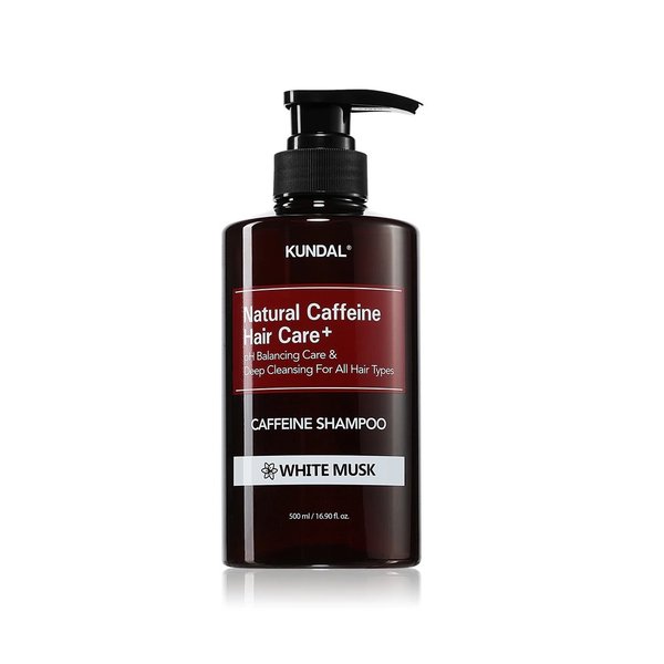 KUNDAL Natural Caffeine Hair Care + Caffeine Shampoo White Musk 500ml  كوندال شامبو برائحة المسك الابيض يقلل التساقط ينظف فروة الرأس ويقوي الشعر