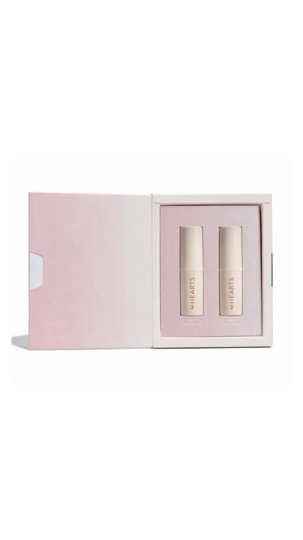 (HEARTS EXCLUSIVE EDITION WATER SHINE SET (E01 Rose Quartz F02 Violet Quartz هارتس بگج قطعتين هايلايتر للوجه