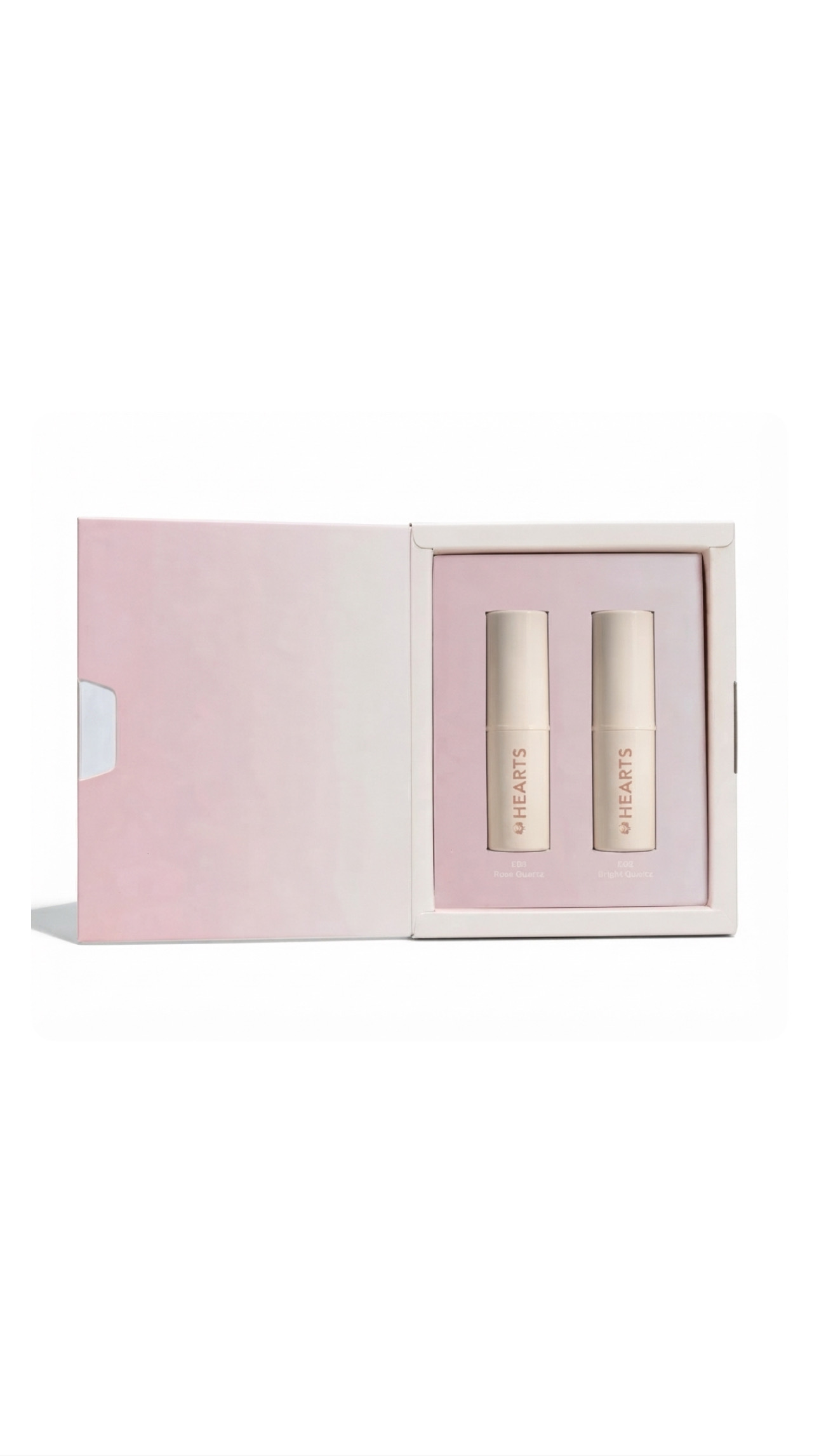 (HEARTS EXCLUSIVE EDITION WATER SHINE SET (E01 Rose Quartz F02 Violet Quartz هارتس بگج قطعتين هايلايتر للوجه