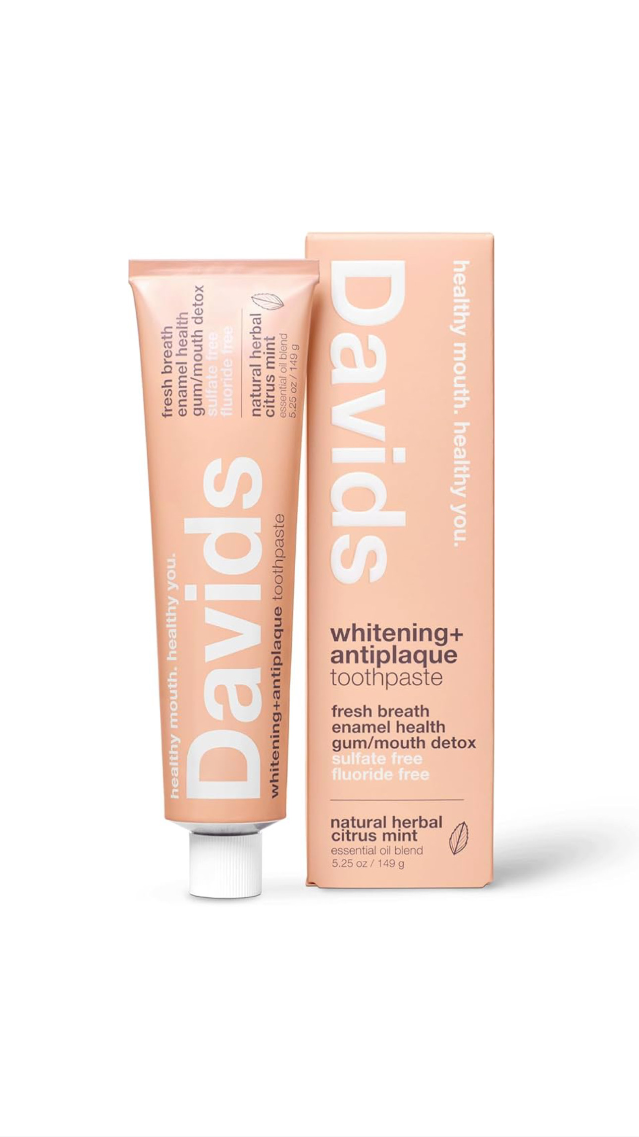 DAVIDS WHITENING + ANTIPLAQUE TOOTHPASTE, NATURAL HERBAL CITRUS MINT 149g ديڤيدز معجون منظف ومبيض للاسنان