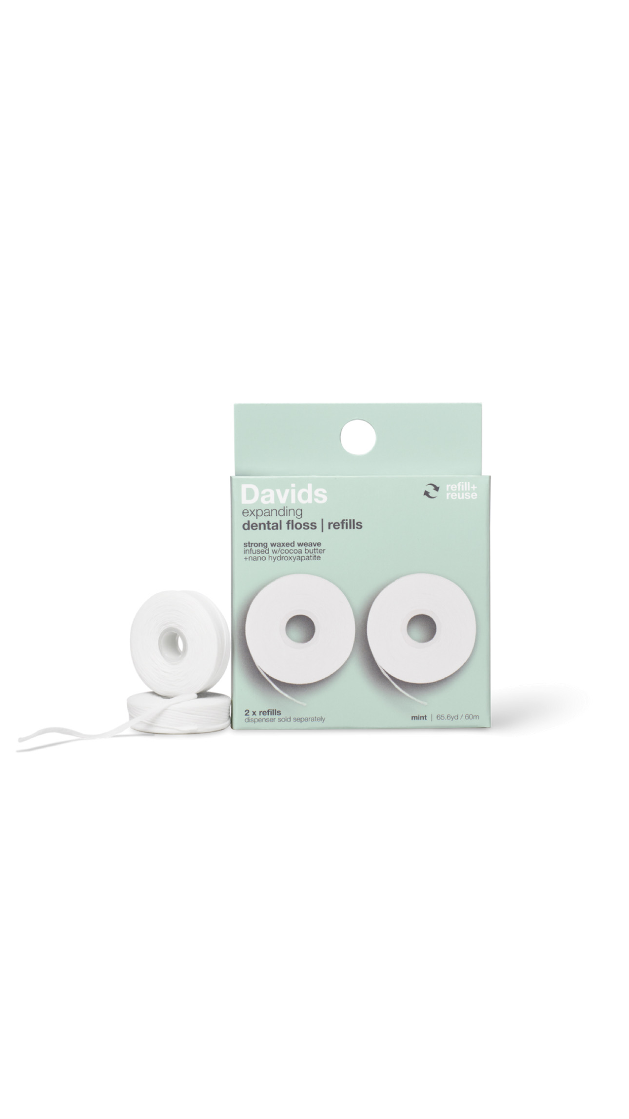DAVIDS EXPANDING DENTAL FLOSS REFILLS 60m ديڤيدز خيط تنظيف الاسنان بنكهة النعناع (العبوات قابلة لإعادة التعبئة)