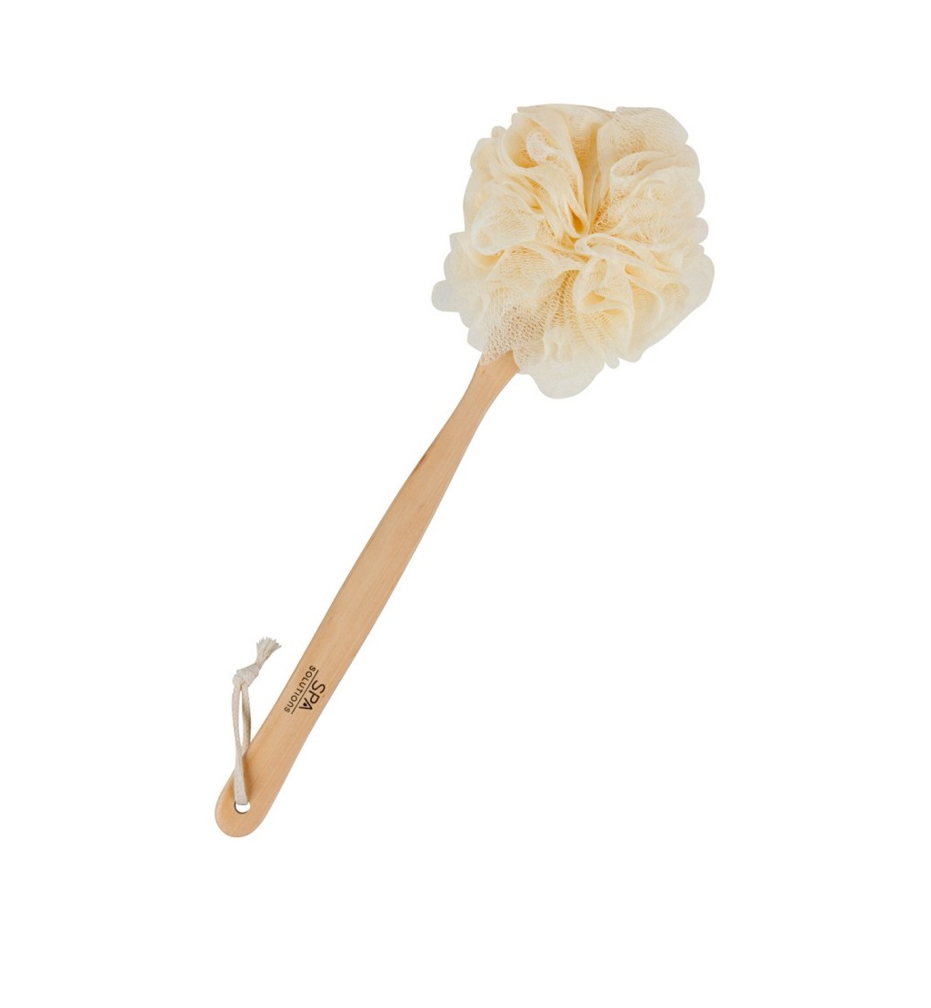 CALA LONG HANDLE BATH SCRUB LOOFAH كالا ليفة بمقبض الخيزران تنظف و تقشر المناطق التي يصعب الوصول اليها