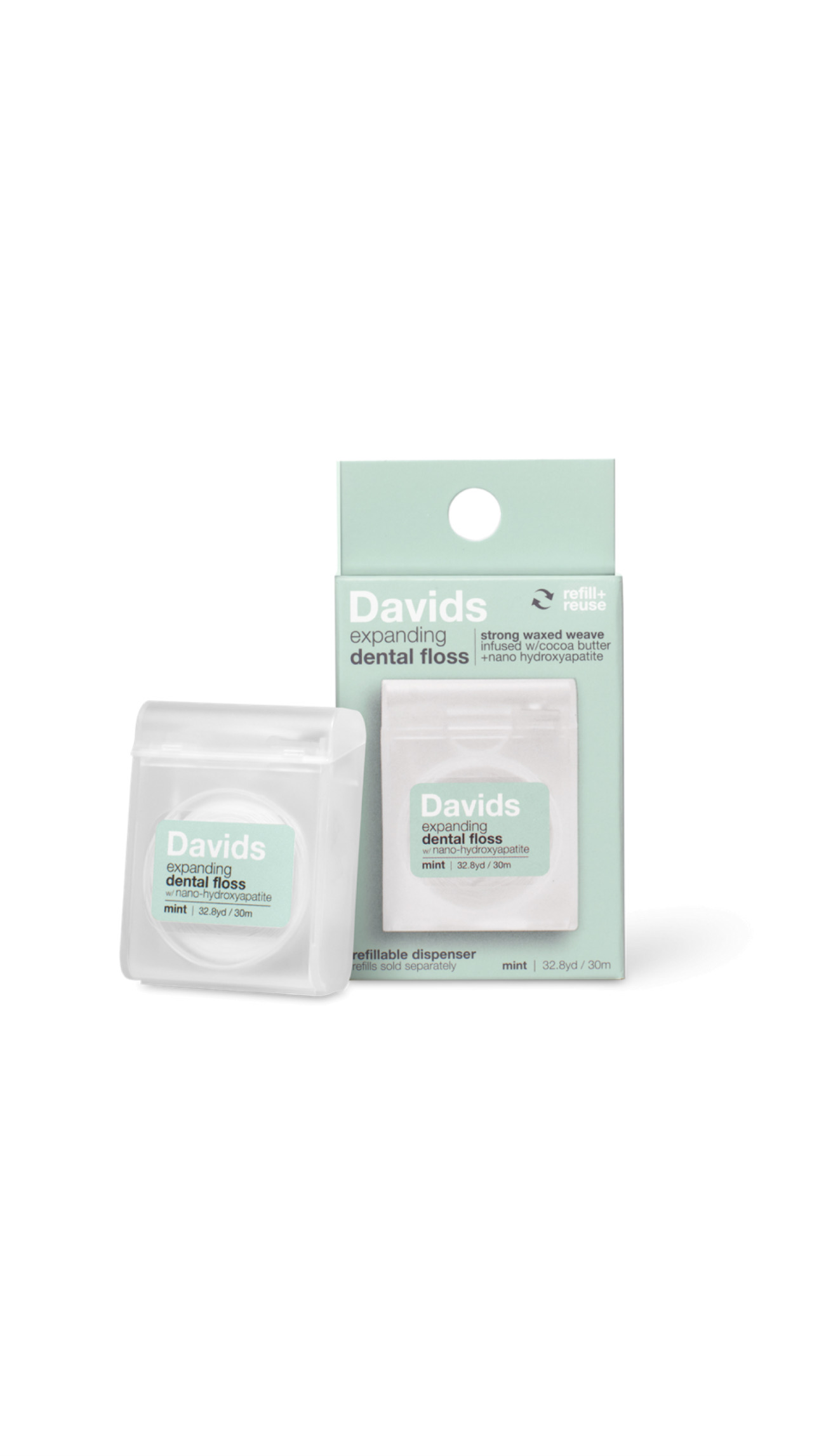 DAVIDS EXPANDING DENTAL FLOSS WITH NANO-HYDROXYAPATITE (Refillable System) 30m ديڤيدز خيط تنظيف الاسنان بعبوة قابلة لإعادة التعبئة