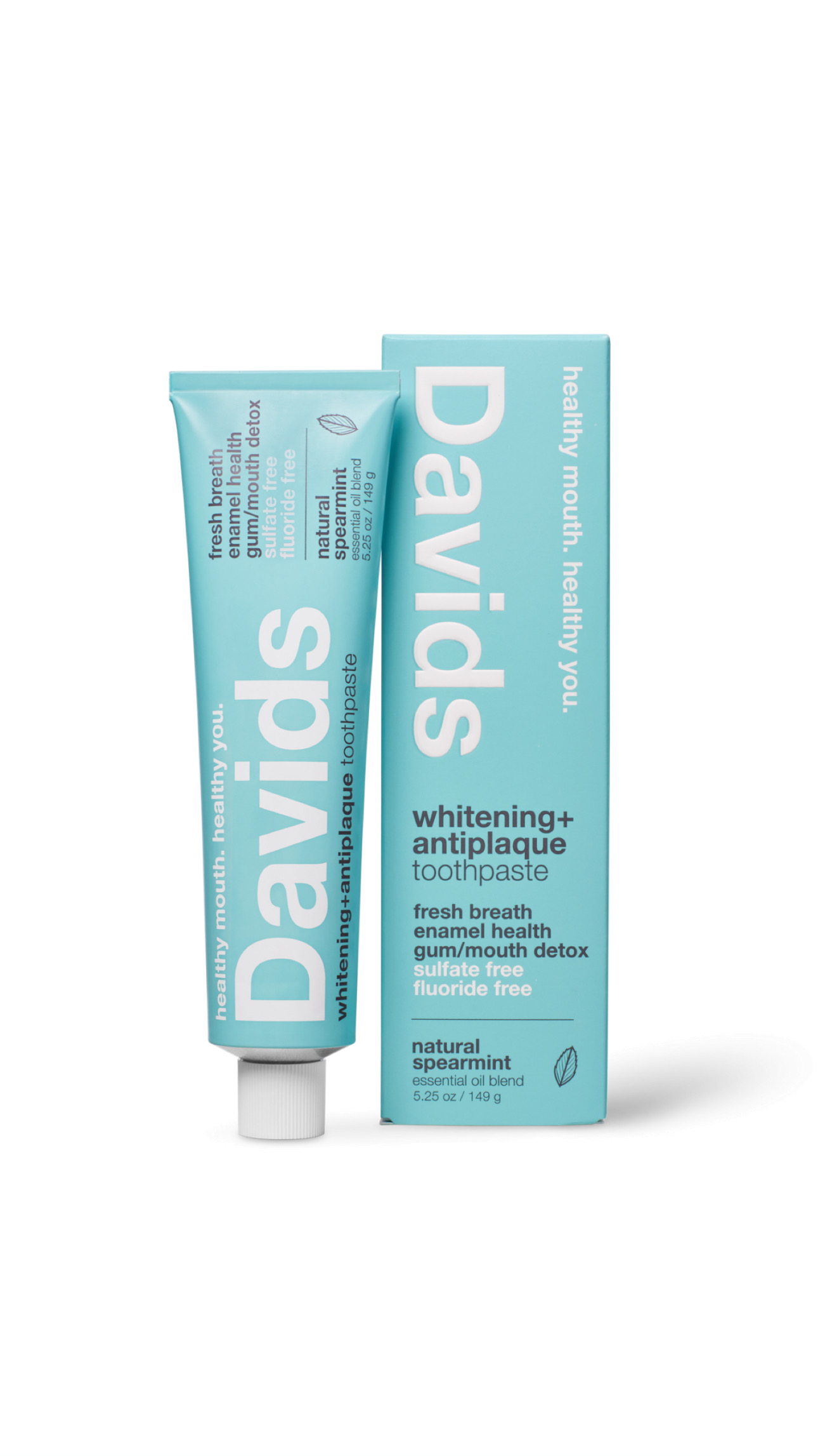 DAVIDS WHITENING + ANTIPLAQUE TOOTHPASTE NATURAL SPEARMINT 149g ديفيدز معجون مبيص ومنظف للاسنان