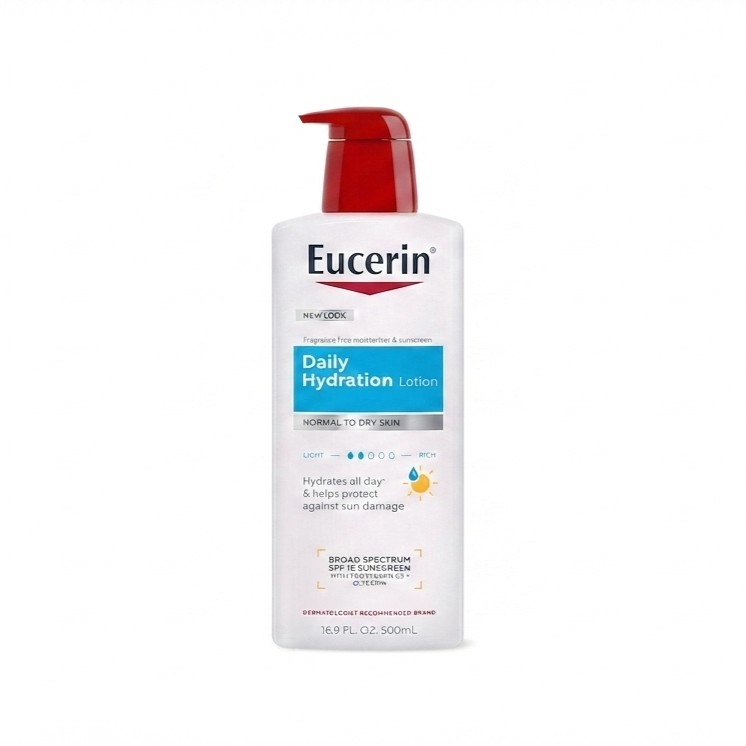 Eucerin Daily Hydration Lotion with Broad Spectrum SPF 15,500ml يوسرين لوشن ترطيب الجسم مع حماية من الشمس